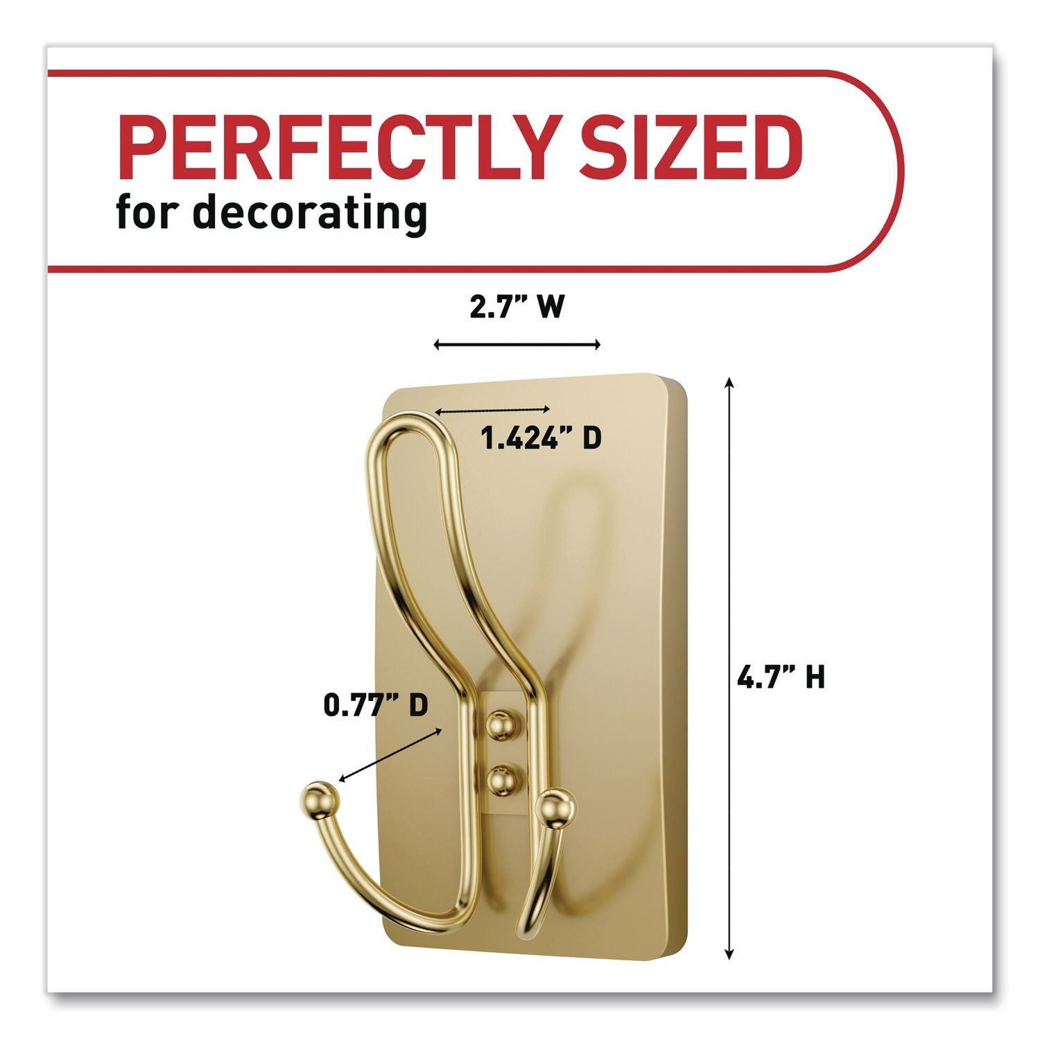 Decorative X-Large Triple Hooks, Plastic, Satin Brass, Supports 10 Lb, 2/Pack