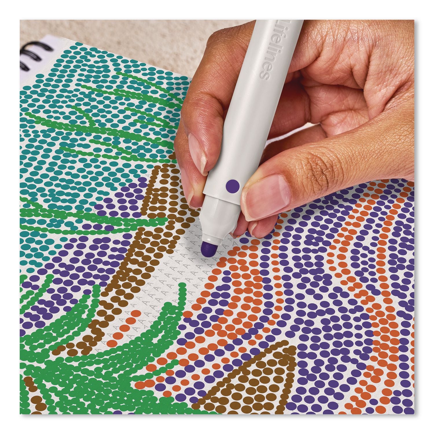 Flowart Dot-By-Letter Coloring Book, Landscapes, With 4 Double-Sided Markers, All Ages, 20 Pages
