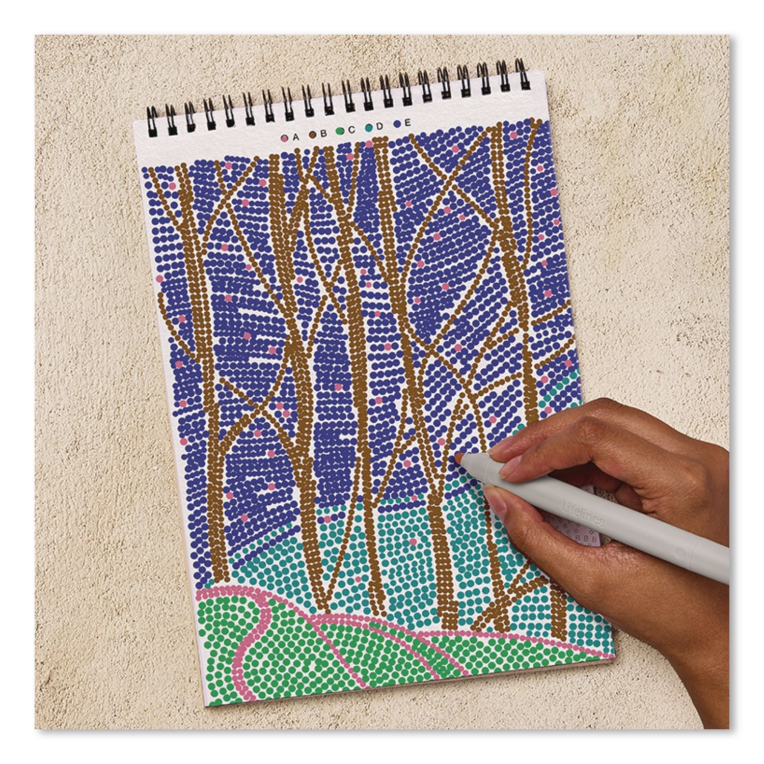 Flowart Dot-By-Letter Coloring Book, Landscapes, With 4 Double-Sided Markers, All Ages, 20 Pages