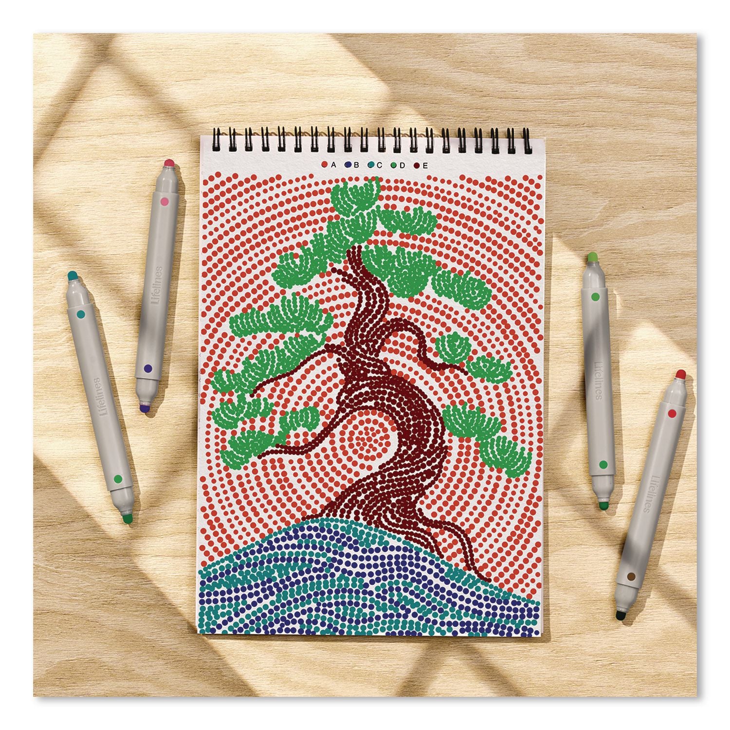 Flowart Dot-By-Letter Coloring Book, Landscapes, With 4 Double-Sided Markers, All Ages, 20 Pages