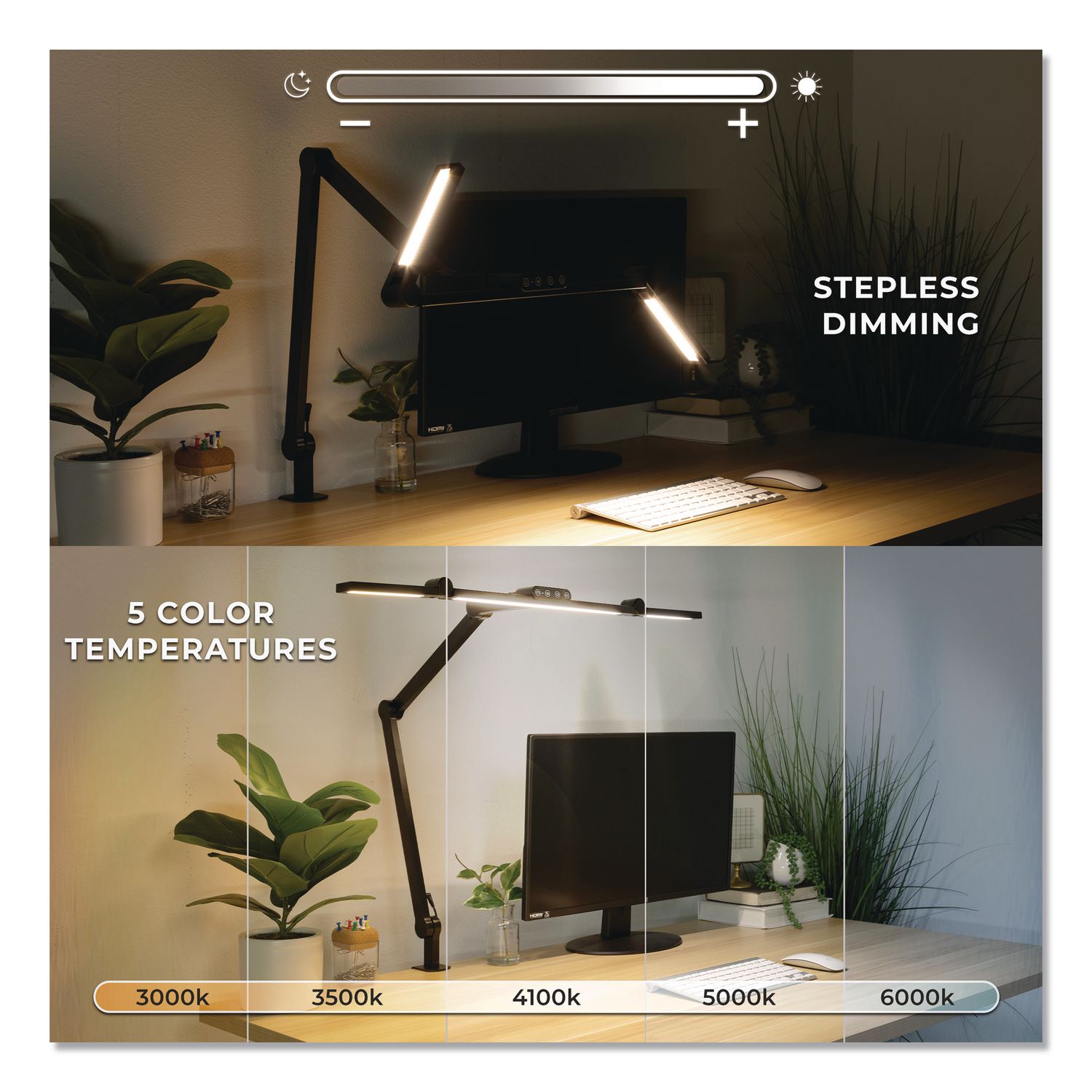 LED Desk Lamp, Articulating Neck, 20.2" High, Matte Black