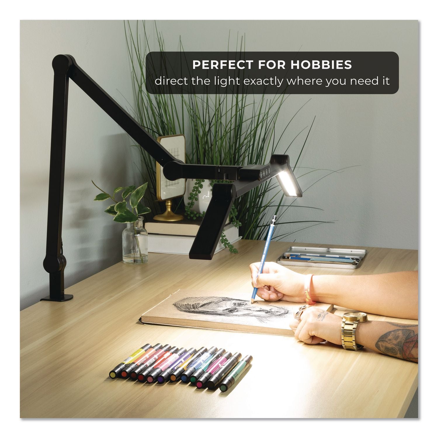 LED Desk Lamp, Articulating Neck, 20.2" High, Matte Black