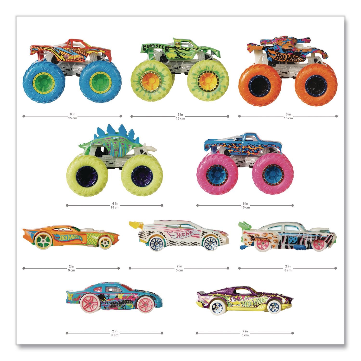 Hot Wheels Monster Trucks Glow-In-The-Dark Collection, Ages 4 To 8, 10 Pieces