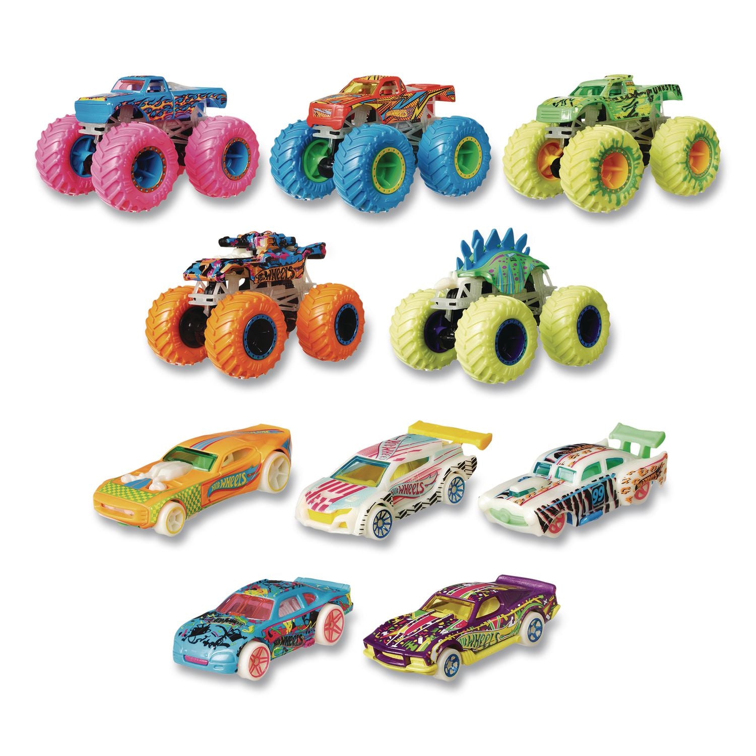 Hot Wheels Monster Trucks Glow-In-The-Dark Collection, Ages 4 To 8, 10 Pieces
