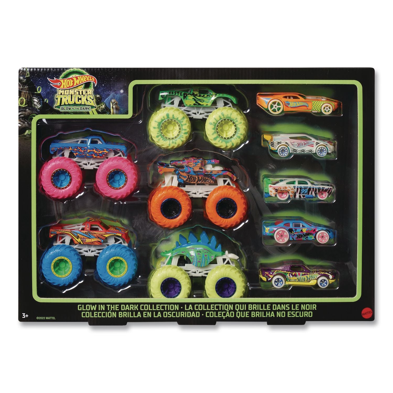Hot Wheels Monster Trucks Glow-In-The-Dark Collection, Ages 4 To 8, 10 Pieces