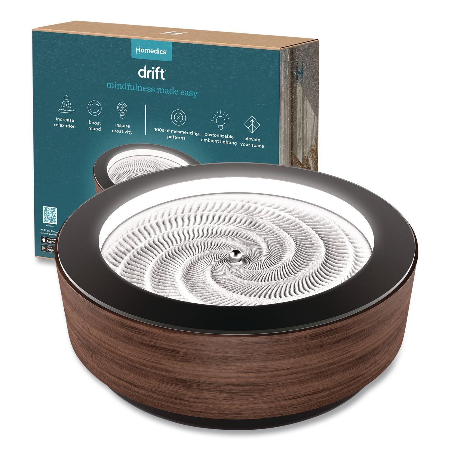 Drift Premium Wood Sand Table, 10" Diameter X 3.42"H, Walnut