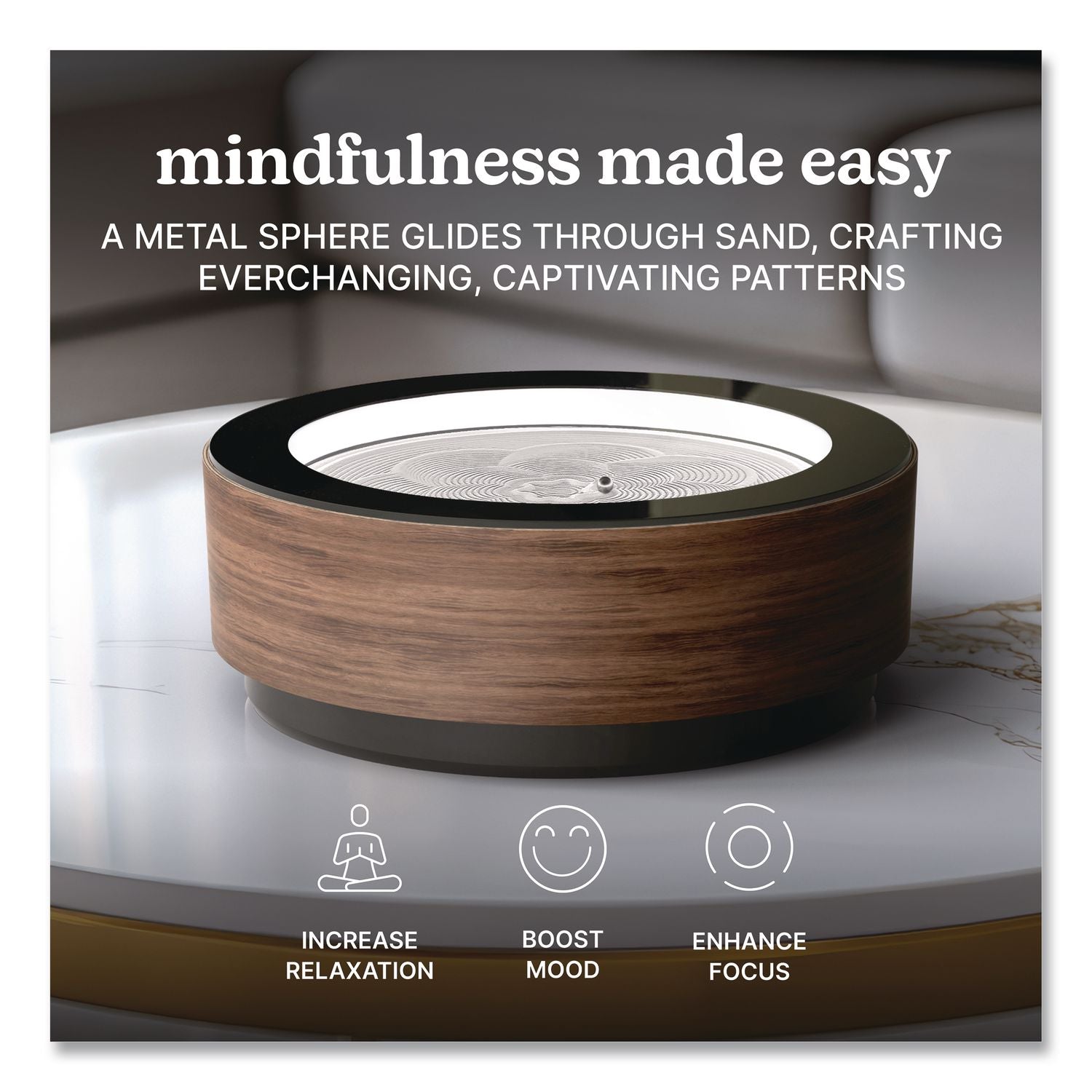 Drift Premium Wood Sand Table, 10" Diameter X 3.42"H, Walnut