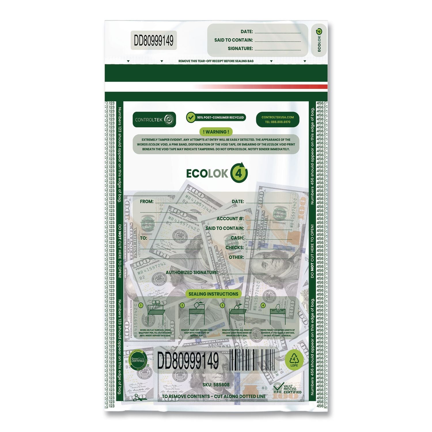 ECOLOK 4 Deposit Bag, Plastic, 15 X 20, Clear, 500/Carton