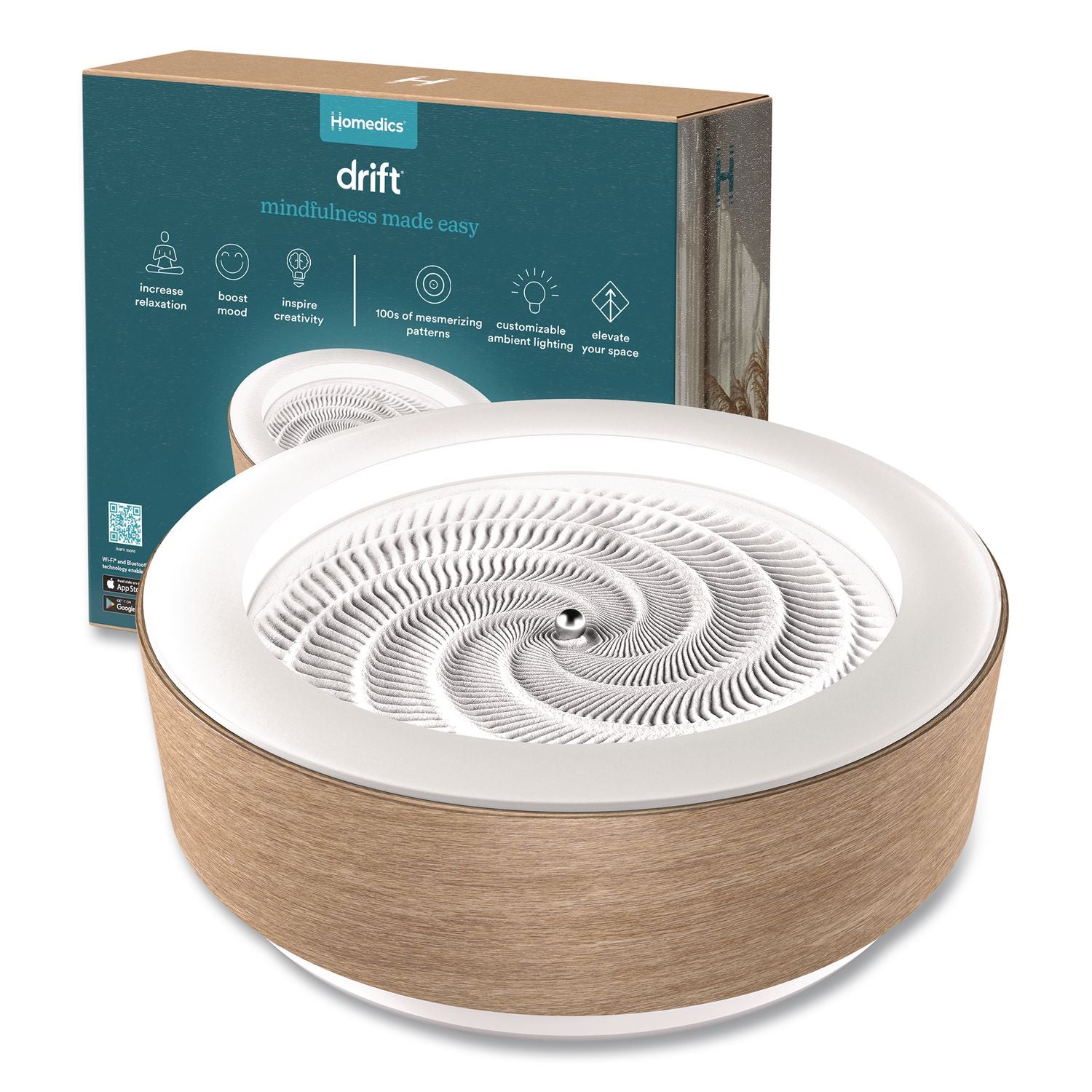 Drift Premium Wood Sand Table, 10" Diameter X 3.42"H, White Ash