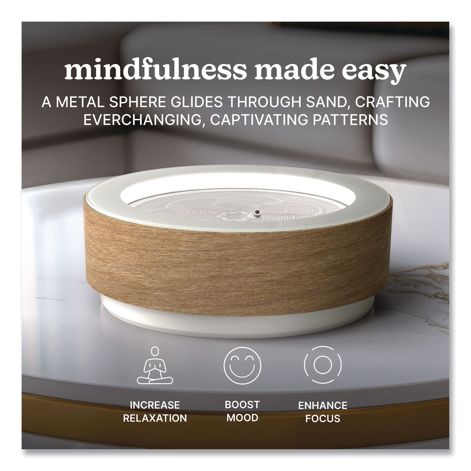 Drift Premium Wood Sand Table, 10" Diameter X 3.42"H, White Ash