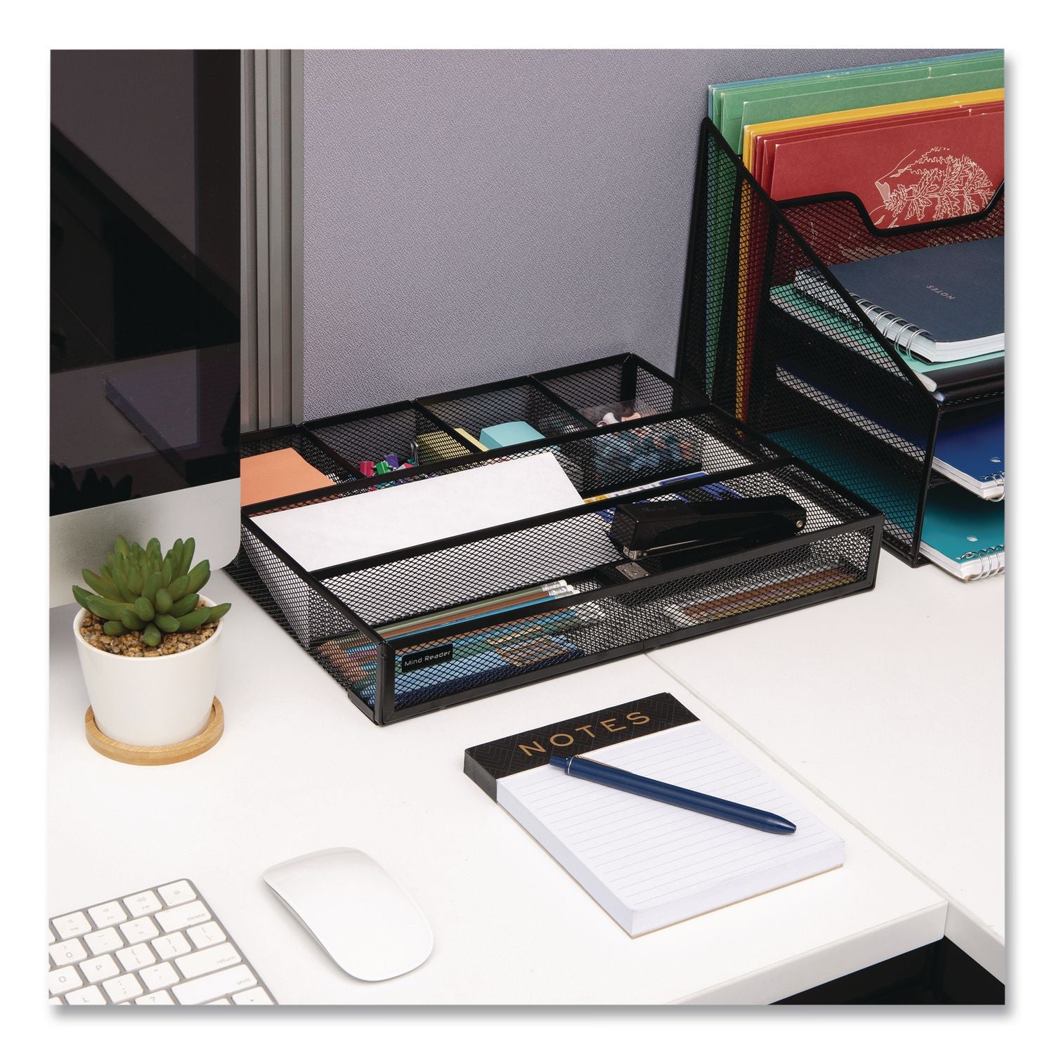 6-Compartment Metal Drawer Organizer, 12 X 15 X 2.25, Black, 2/Pack