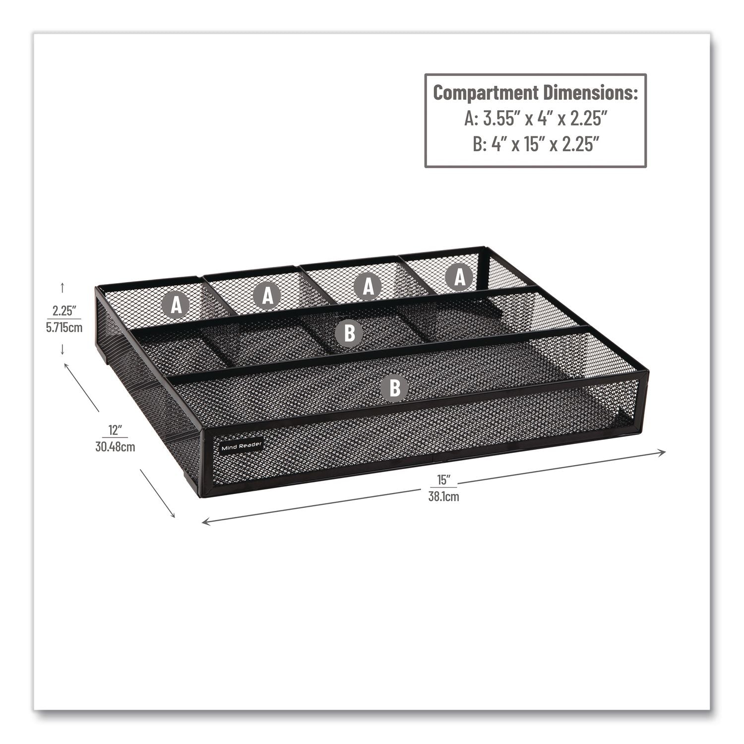 6-Compartment Metal Drawer Organizer, 12 X 15 X 2.25, Black, 2/Pack