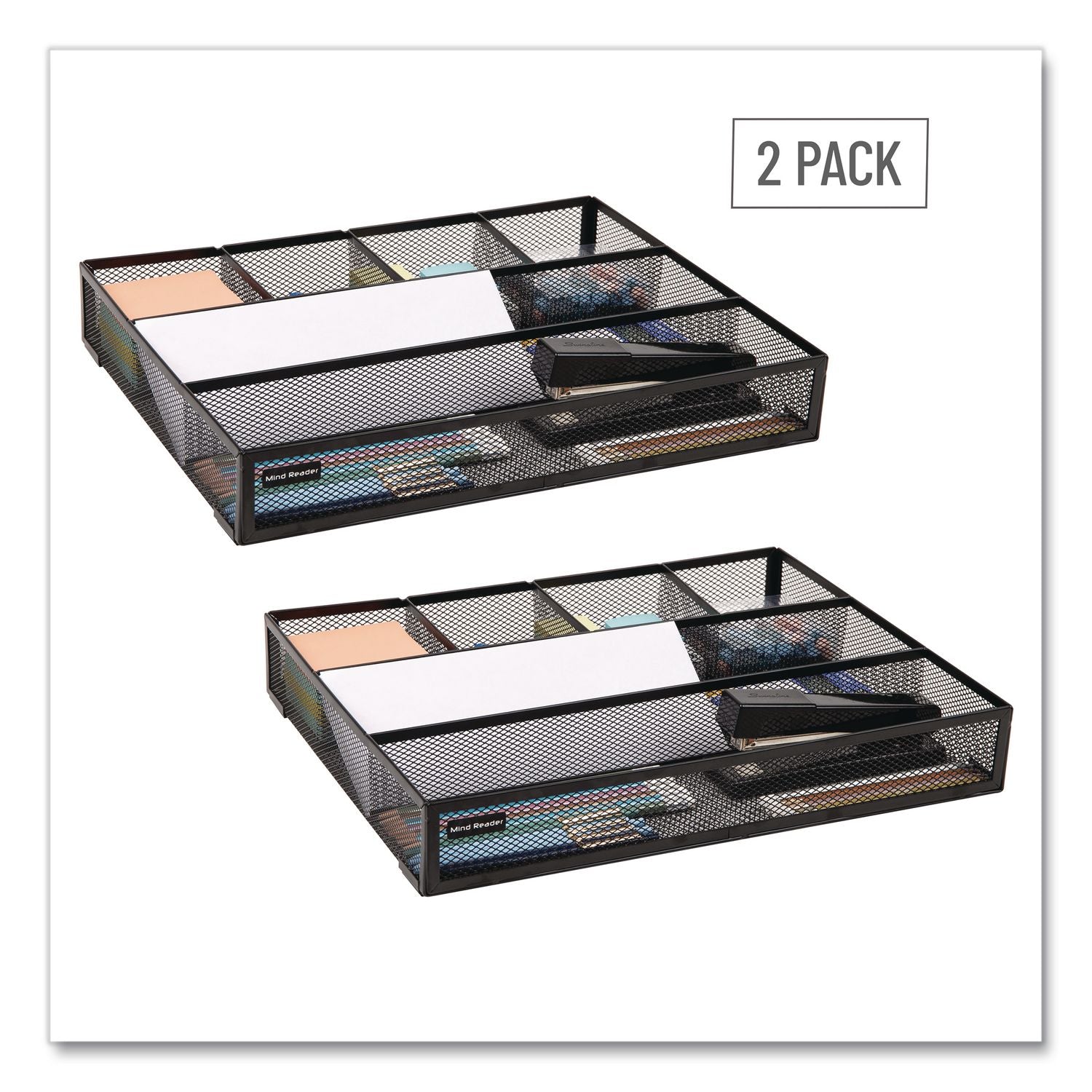 6-Compartment Metal Drawer Organizer, 12 X 15 X 2.25, Black, 2/Pack