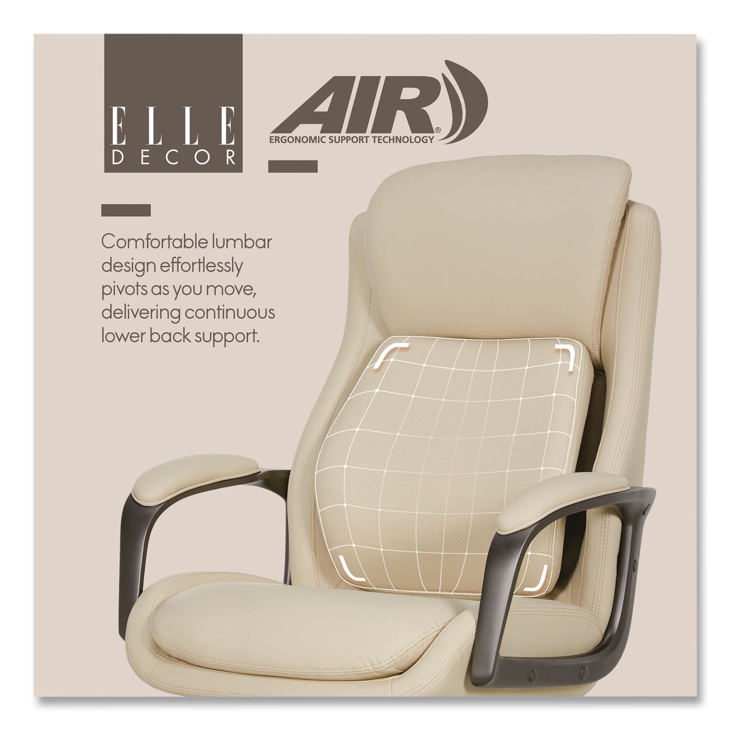 Rivendell AIR Lumbar Ergonomic Executive Office Chair, Supports 275 Lb, 18.75" To 22.5" Seat Height, Cream Seat/Back, Gray Base