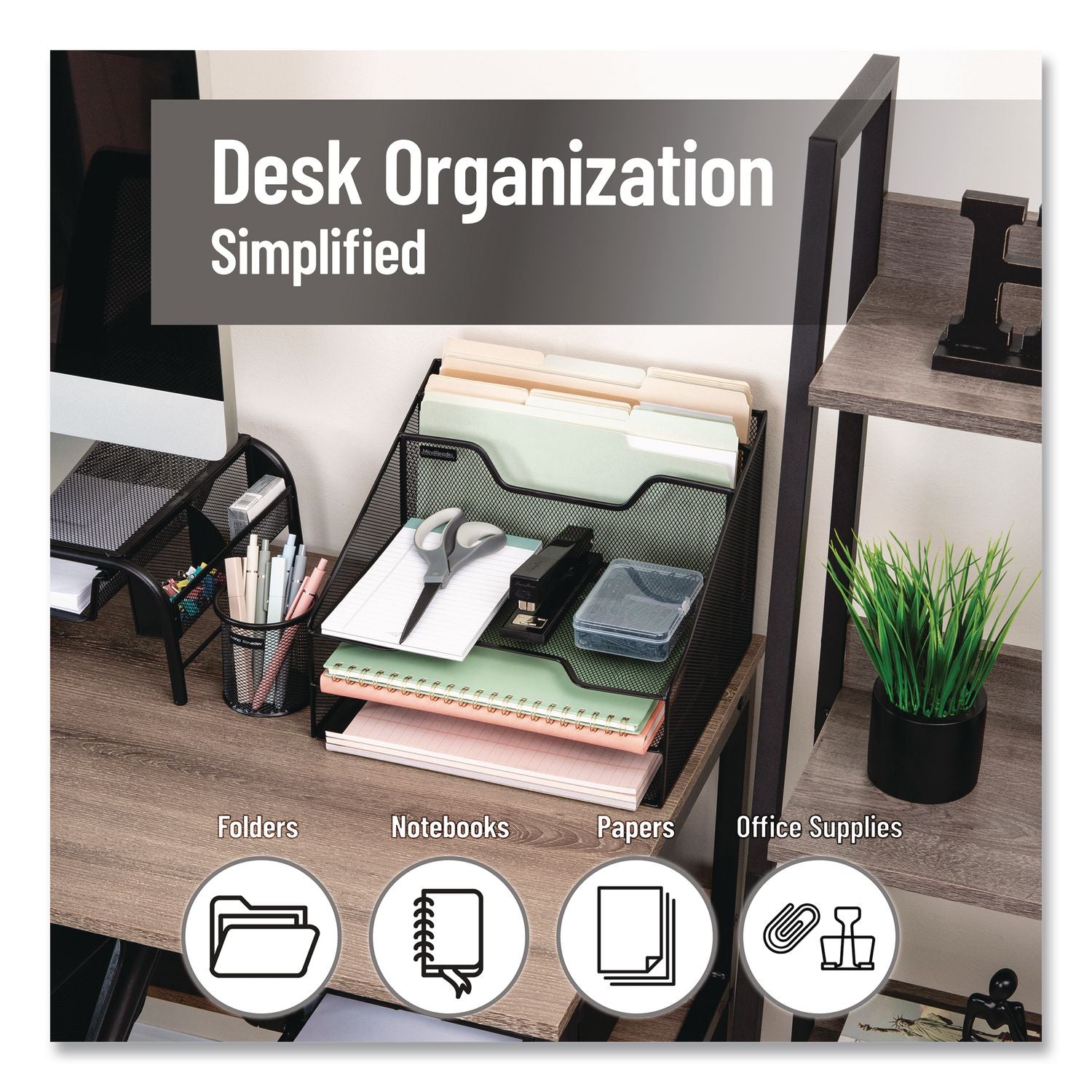 Metal Desk Organizer Letter Tray, 5 Sections, Letter Size, 11.5 X 12.5 X 9.5, Black, 2/Pack