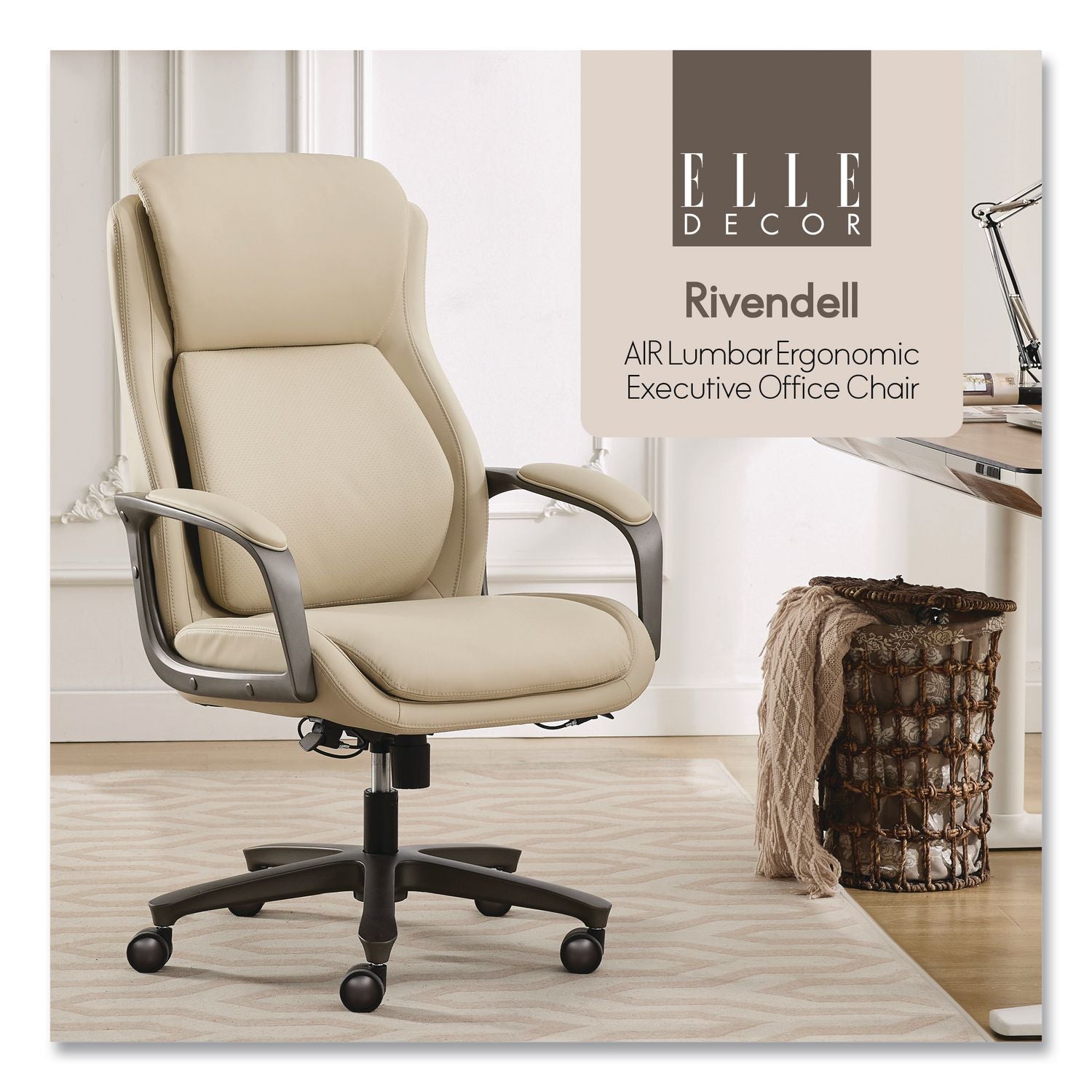 Rivendell AIR Lumbar Ergonomic Executive Office Chair, Supports 275 Lb, 18.75" To 22.5" Seat Height, Cream Seat/Back, Gray Base