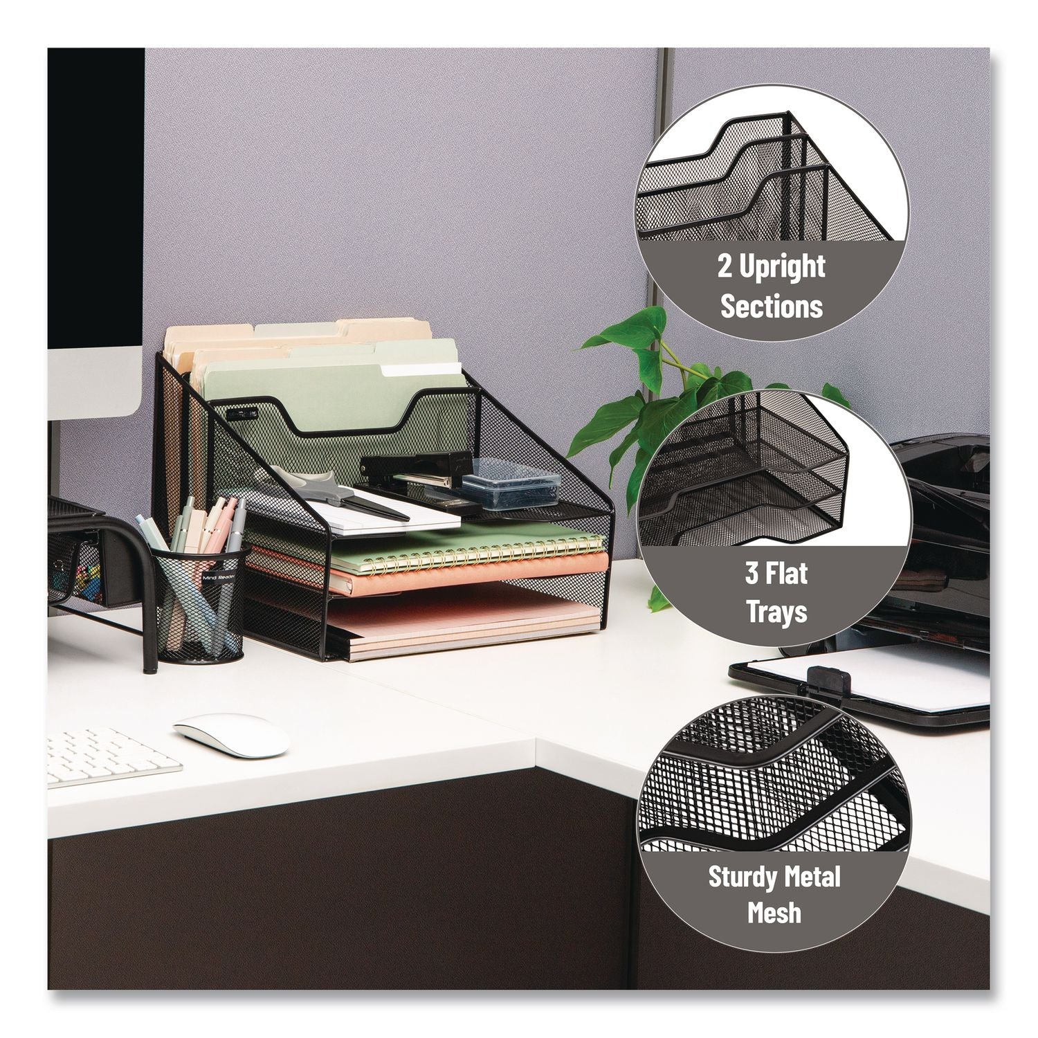 Metal Desk Organizer Letter Tray, 5 Sections, Letter Size, 11.5 X 12.5 X 9.5, Black, 2/Pack