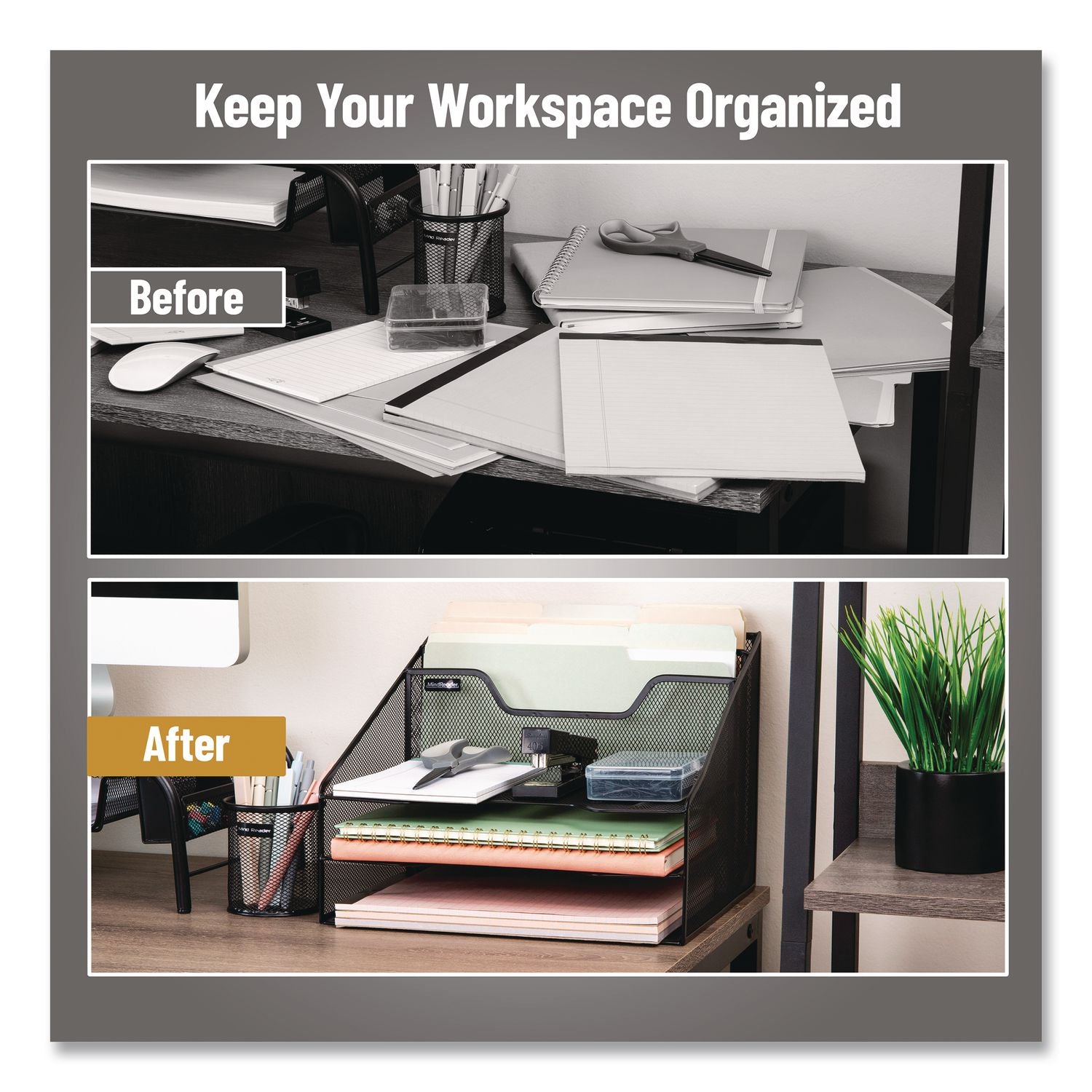 Metal Desk Organizer Letter Tray, 5 Sections, Letter Size, 11.5 X 12.5 X 9.5, Black, 2/Pack