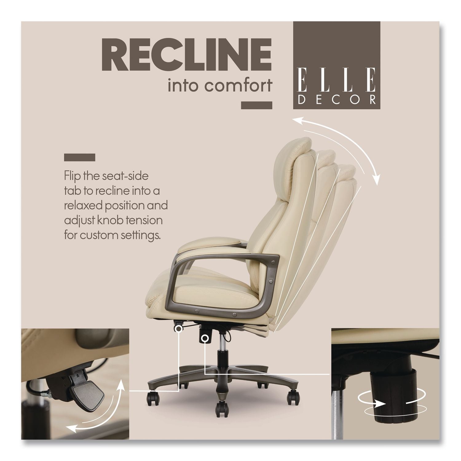 Rivendell AIR Lumbar Ergonomic Executive Office Chair, Supports 275 Lb, 18.75" To 22.5" Seat Height, Cream Seat/Back, Gray Base