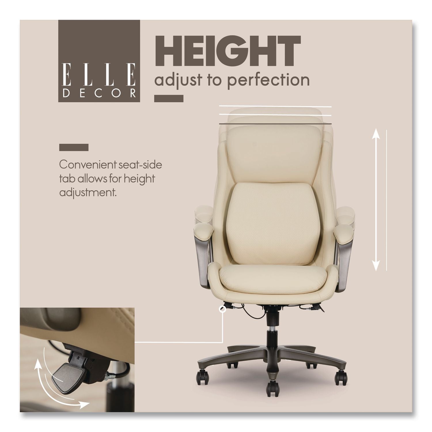 Rivendell AIR Lumbar Ergonomic Executive Office Chair, Supports 275 Lb, 18.75" To 22.5" Seat Height, Cream Seat/Back, Gray Base
