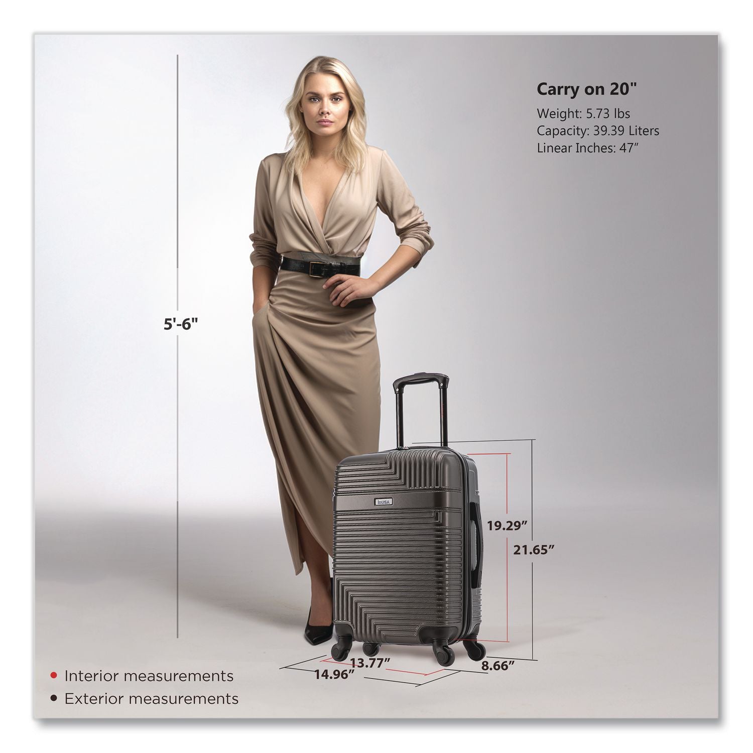 Resilience 20" Hardside Carry-On Suitcase, 14.96 X 8.66 X 21.65, Charcoal