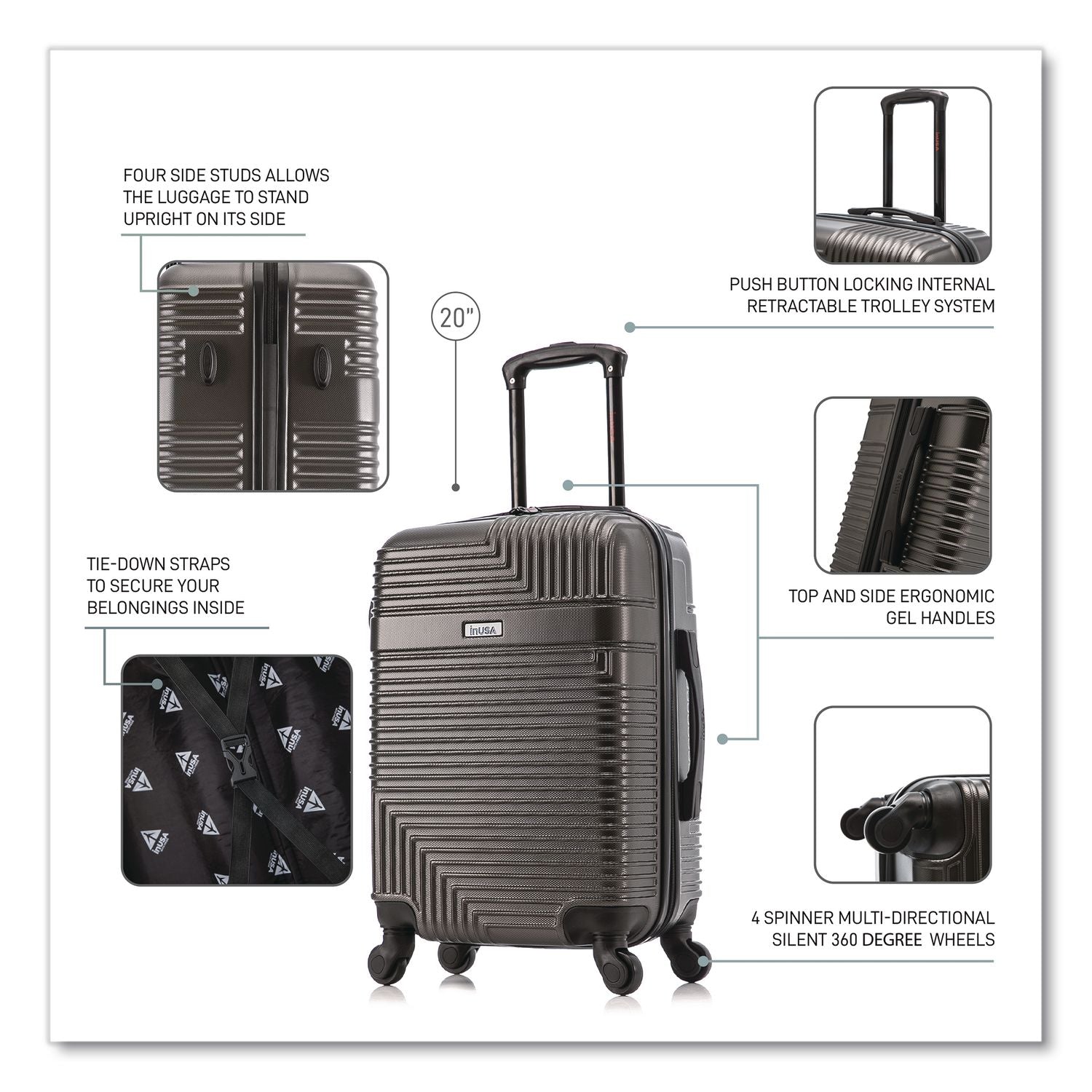 Resilience 20" Hardside Carry-On Suitcase, 14.96 X 8.66 X 21.65, Charcoal