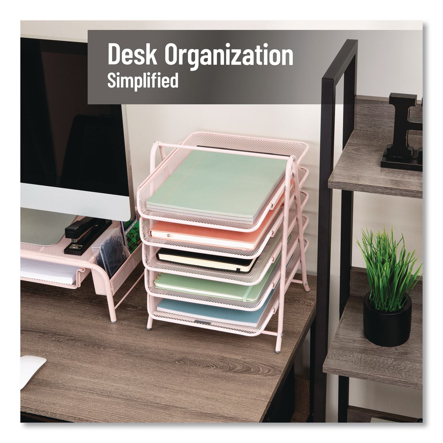 Tiered Metal Mesh Desk Tray Organizer, 5-Tier, Letter Size, 14 X 11.75 X 14.5, Pink