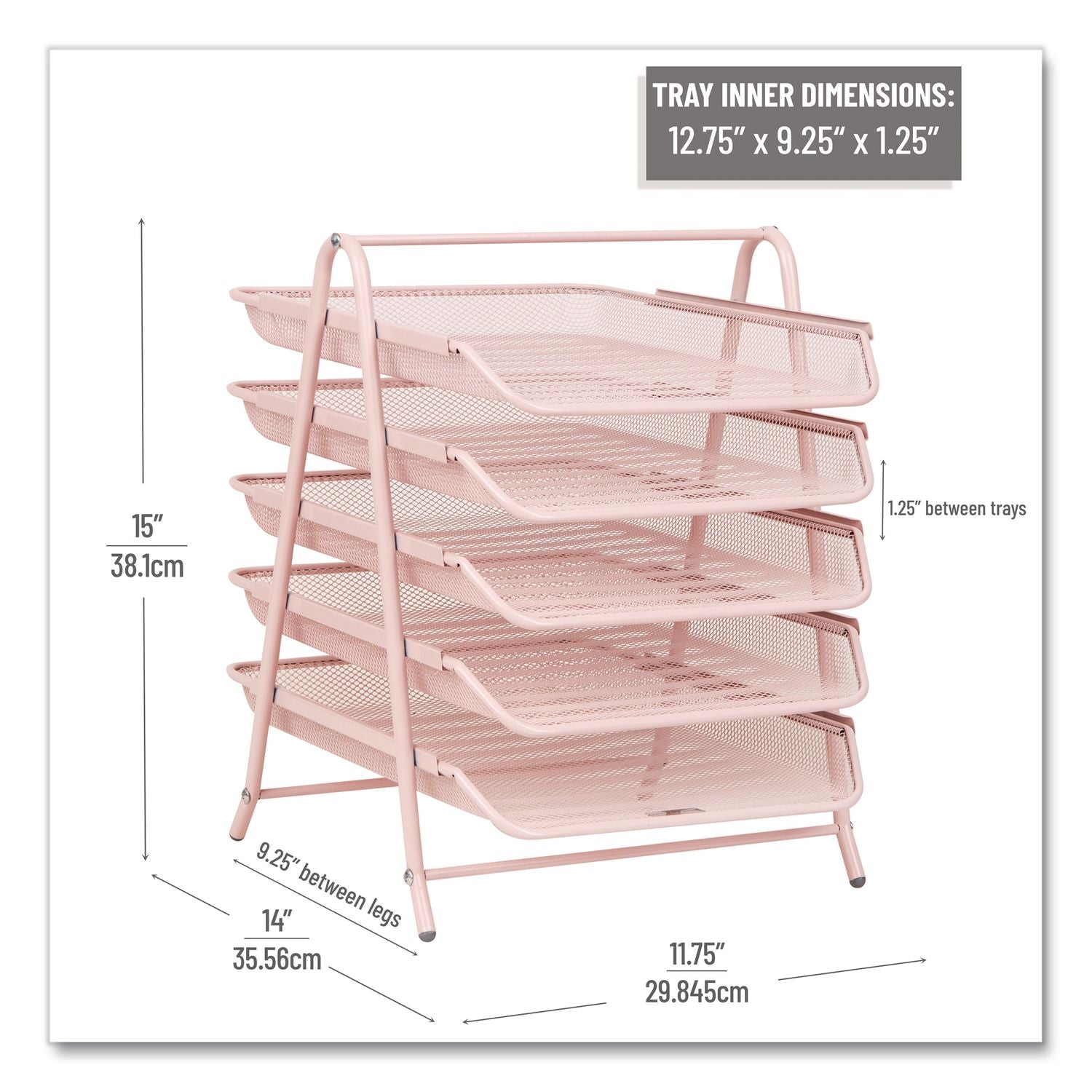 Tiered Metal Mesh Desk Tray Organizer, 5-Tier, Letter Size, 14 X 11.75 X 14.5, Pink