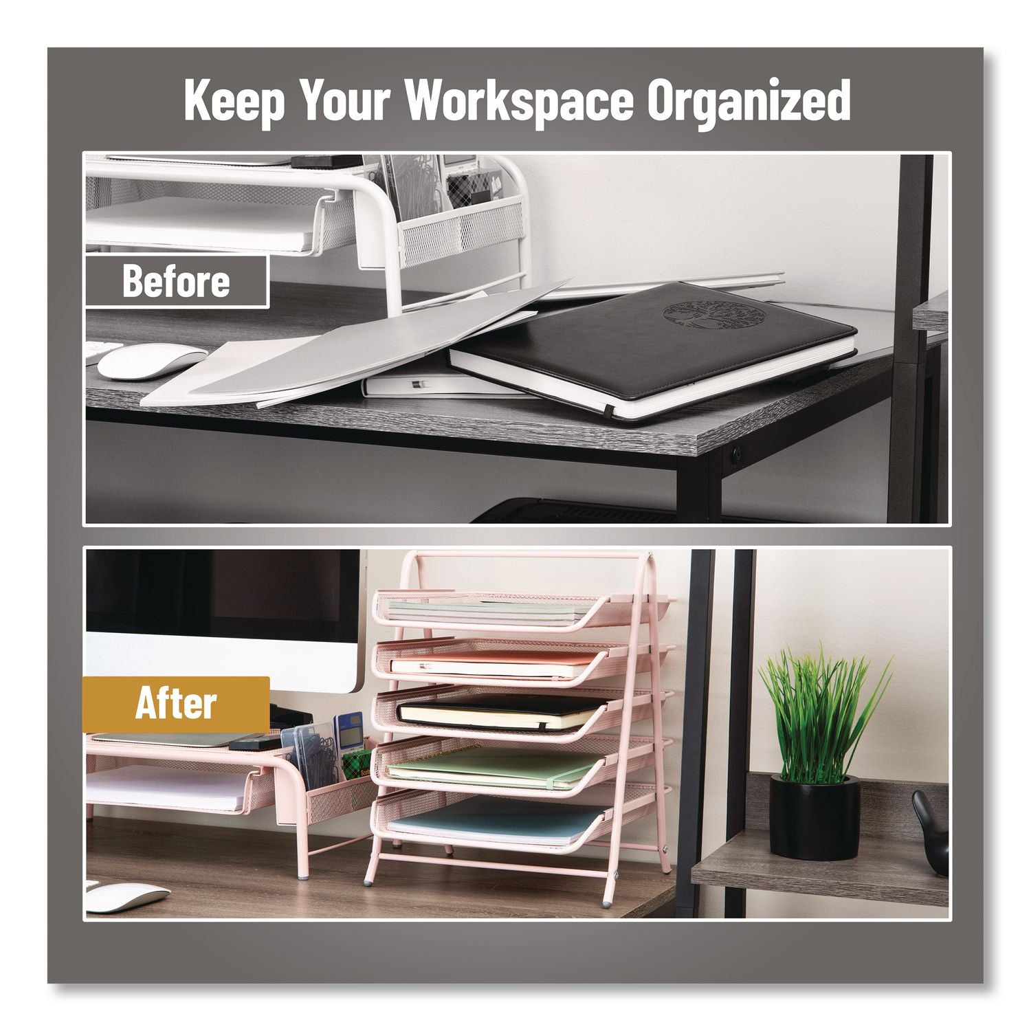 Tiered Metal Mesh Desk Tray Organizer, 5-Tier, Letter Size, 14 X 11.75 X 14.5, Pink