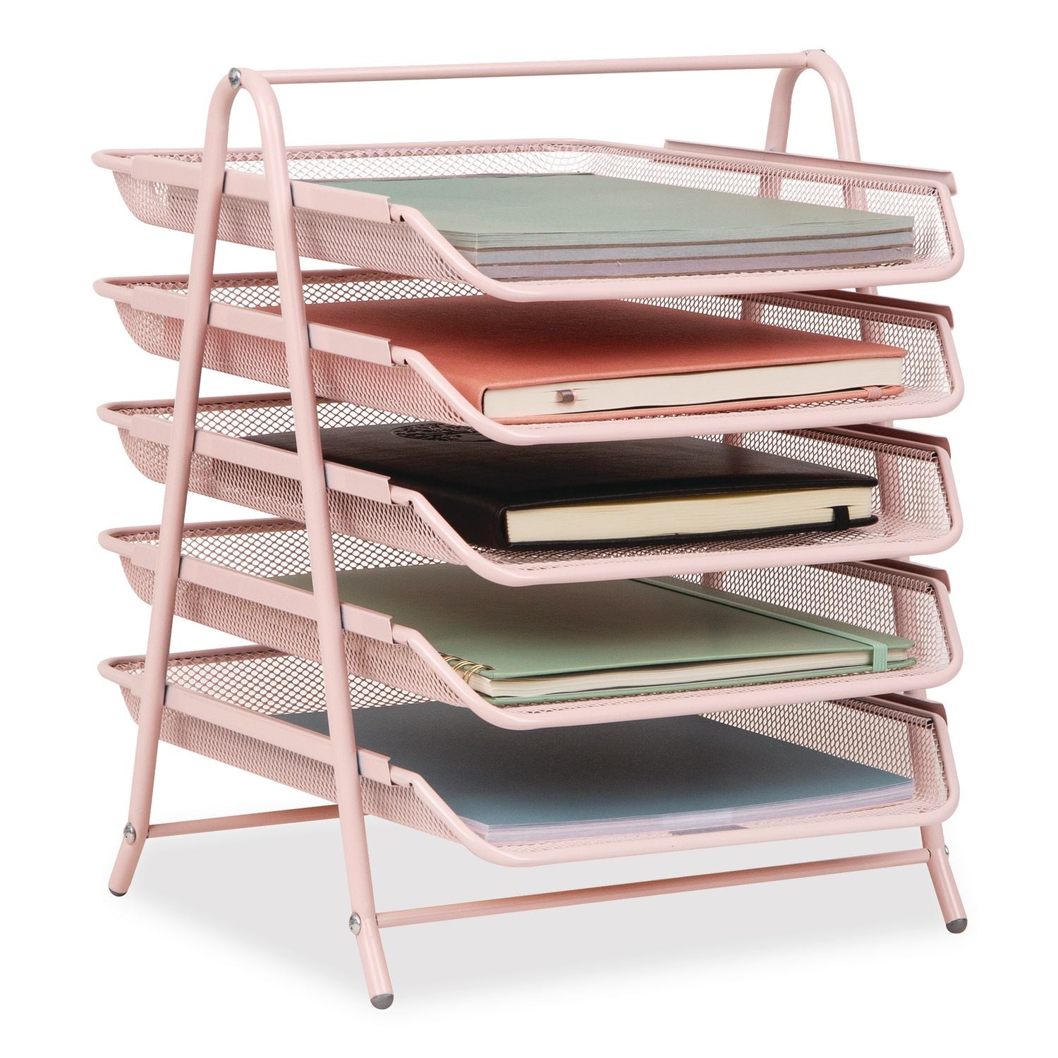 Tiered Metal Mesh Desk Tray Organizer, 5-Tier, Letter Size, 14 X 11.75 X 14.5, Pink
