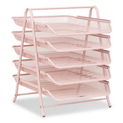 Tiered Metal Mesh Desk Tray Organizer, 5-Tier, Letter Size, 14 X 11.75 X 14.5, Pink