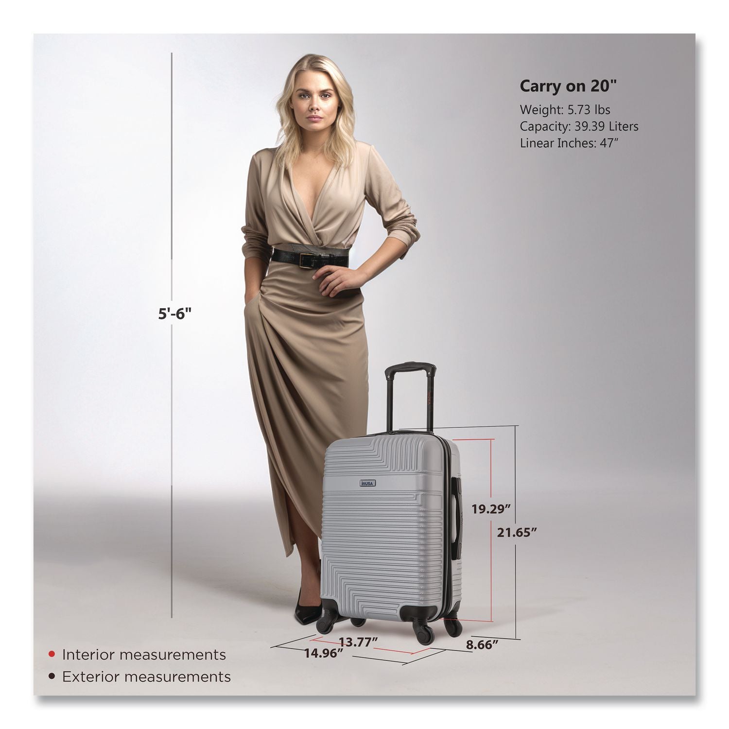 Resilience 20" Hardside Carry-On Suitcase, 14.96 X 8.66 X 21.65, Silver