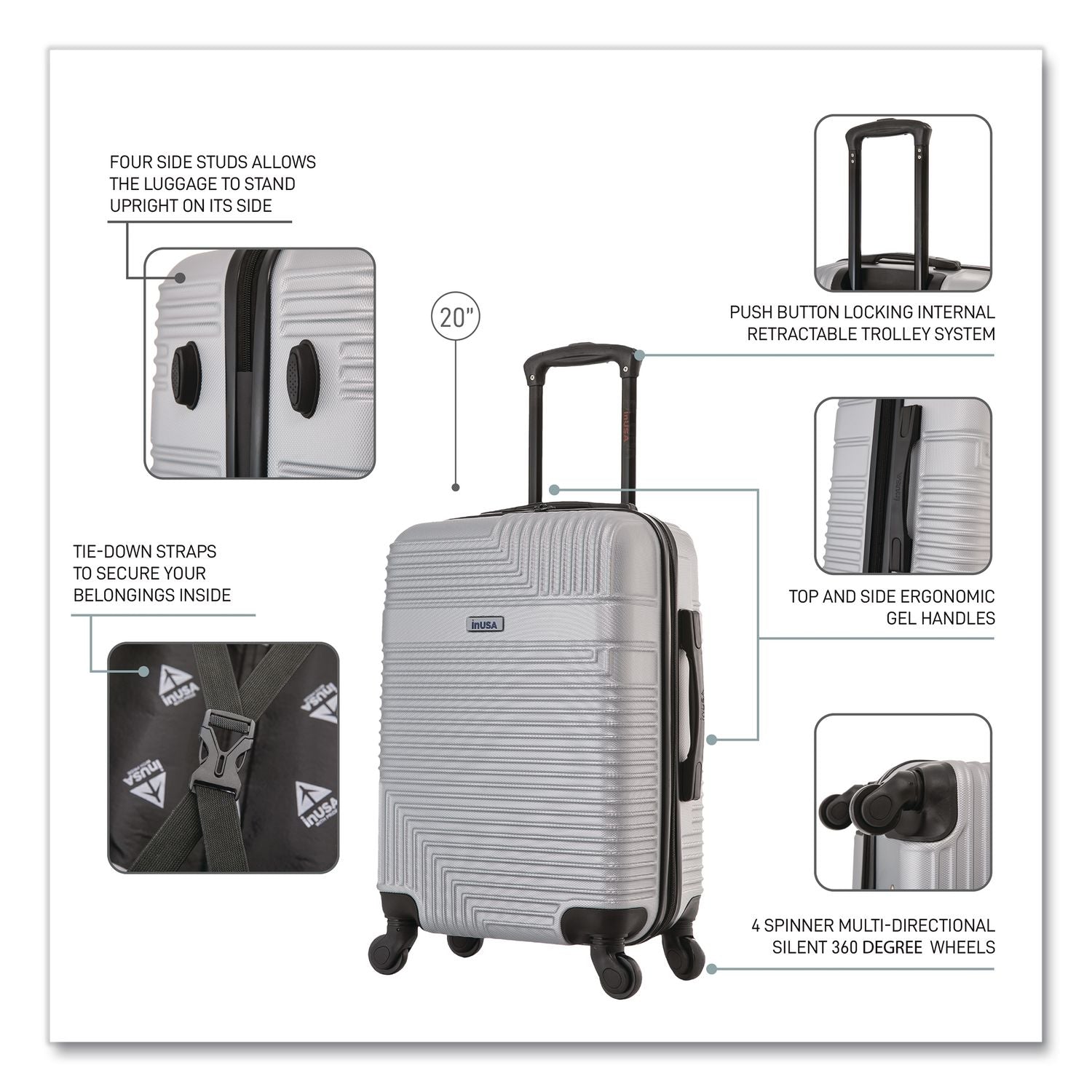Resilience 20" Hardside Carry-On Suitcase, 14.96 X 8.66 X 21.65, Silver