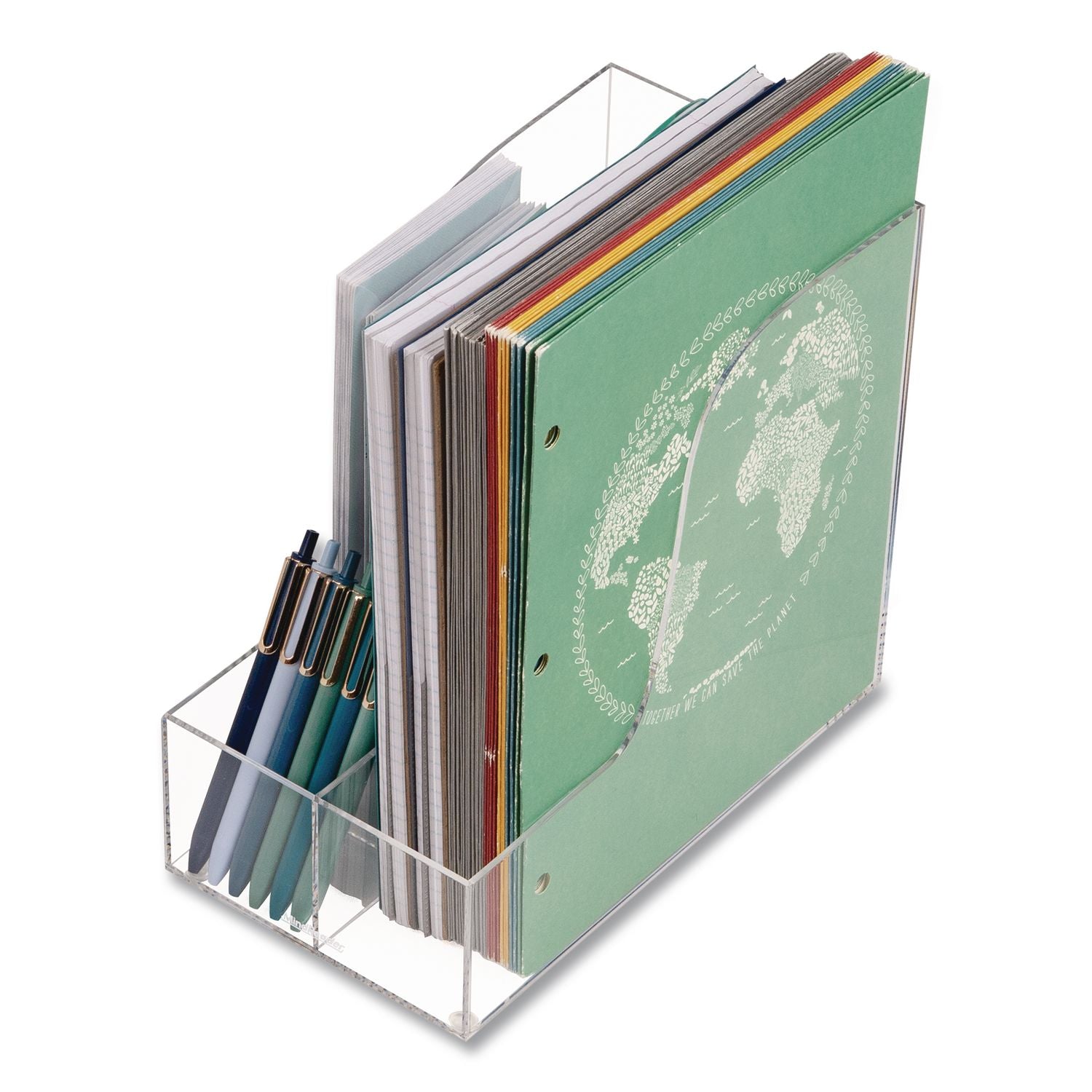3-Compartment Desk Organizer, 6 X 11 X 9.75, Clear, Acrylic