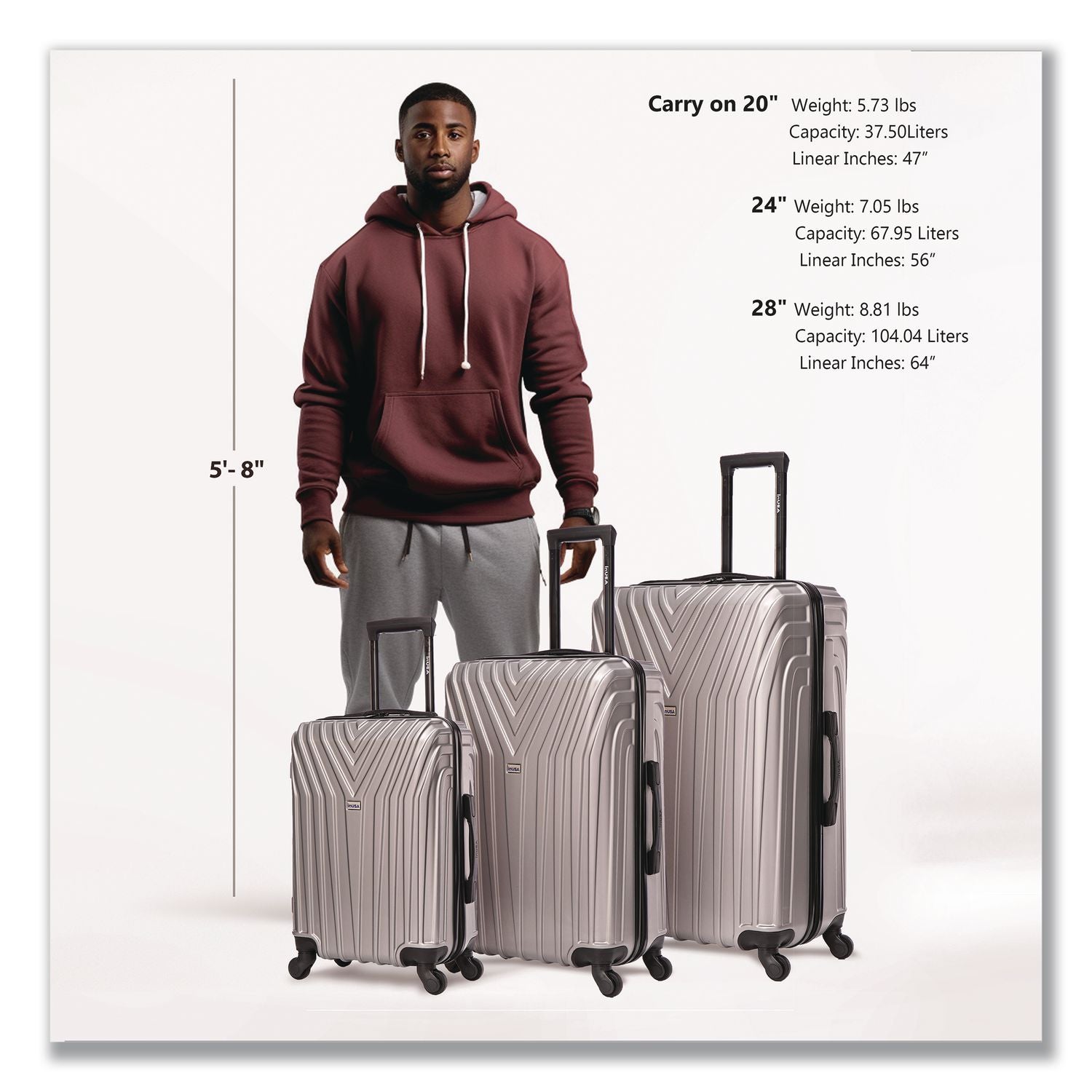 Vasty Three-Piece Hardside Spinner Luggage Set, Gray