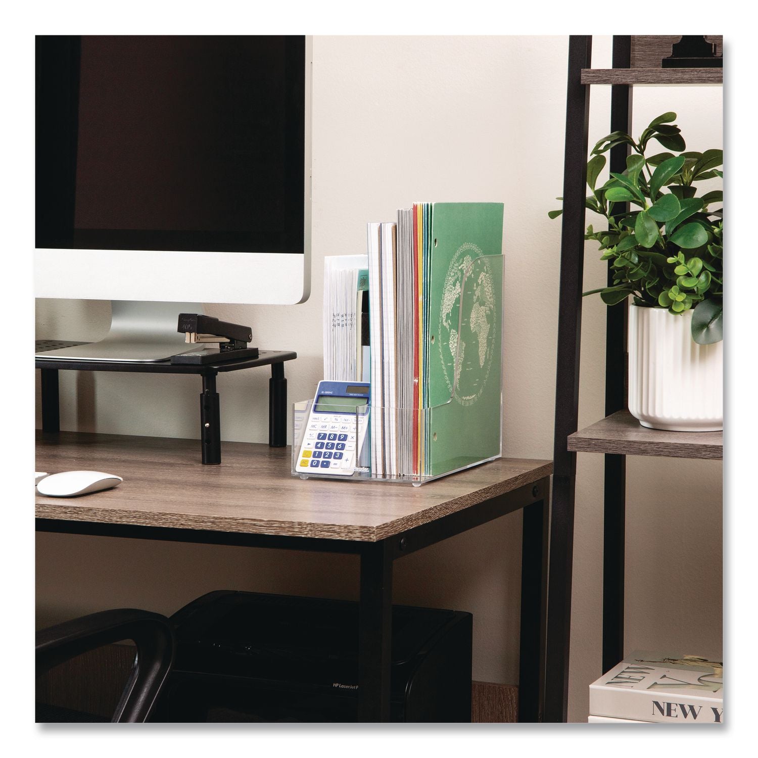 3-Compartment Desk Organizer, 6 X 11 X 9.75, Clear, Acrylic