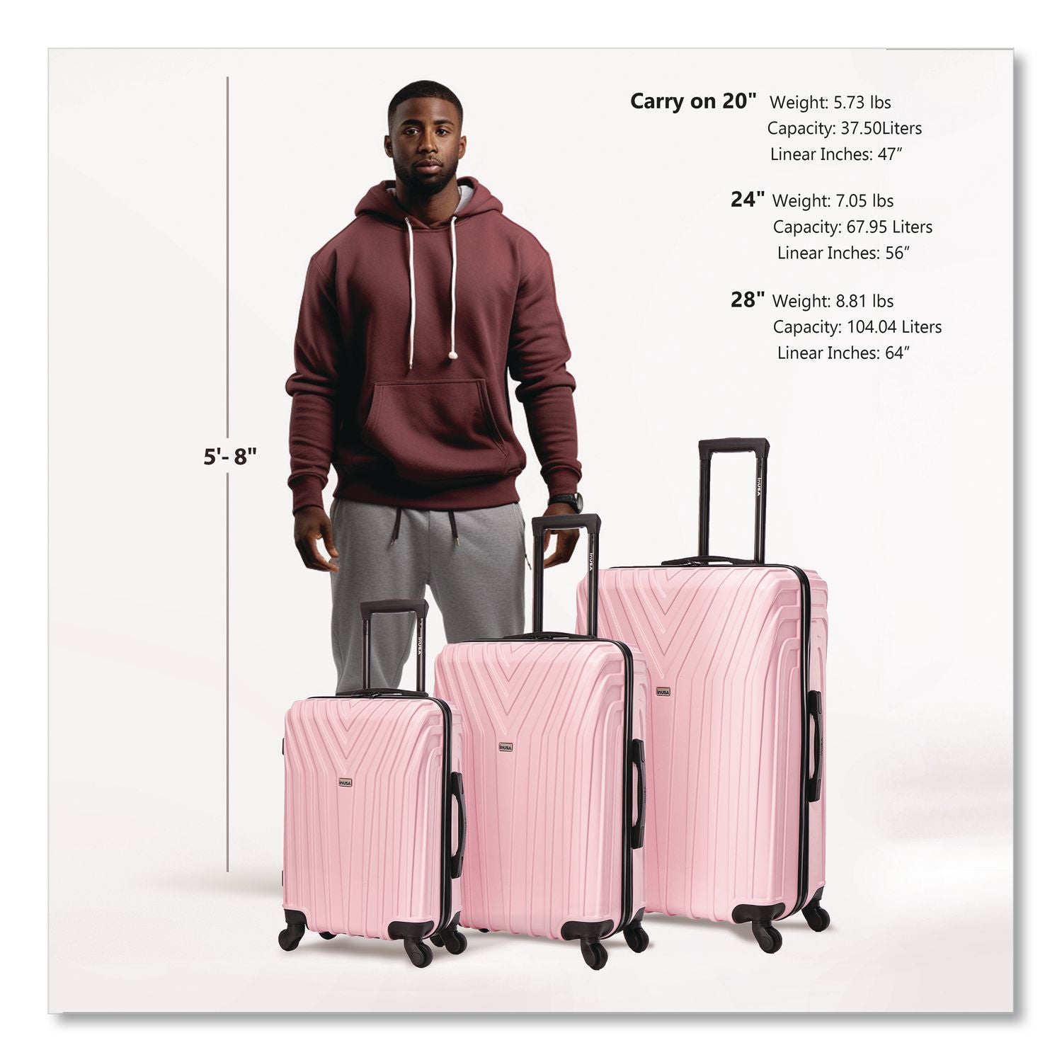 Vasty Three-Piece Hardside Spinner Luggage Set, Pink