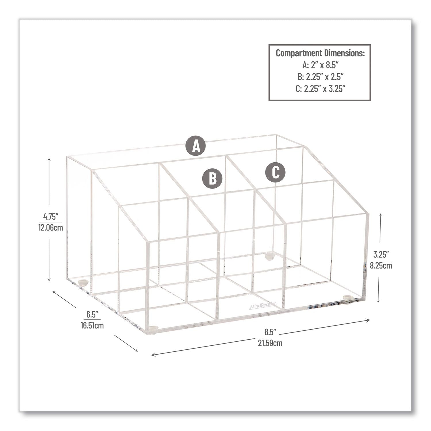 7-Compartment Desk Tray, 8.5 X 6.5 X 4.75, Clear, Acrylic