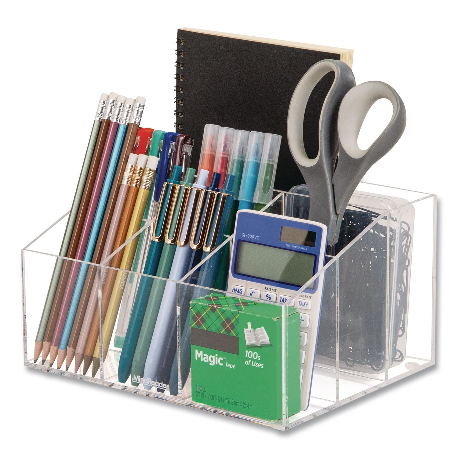 7-Compartment Desk Tray, 8.5 X 6.5 X 4.75, Clear, Acrylic