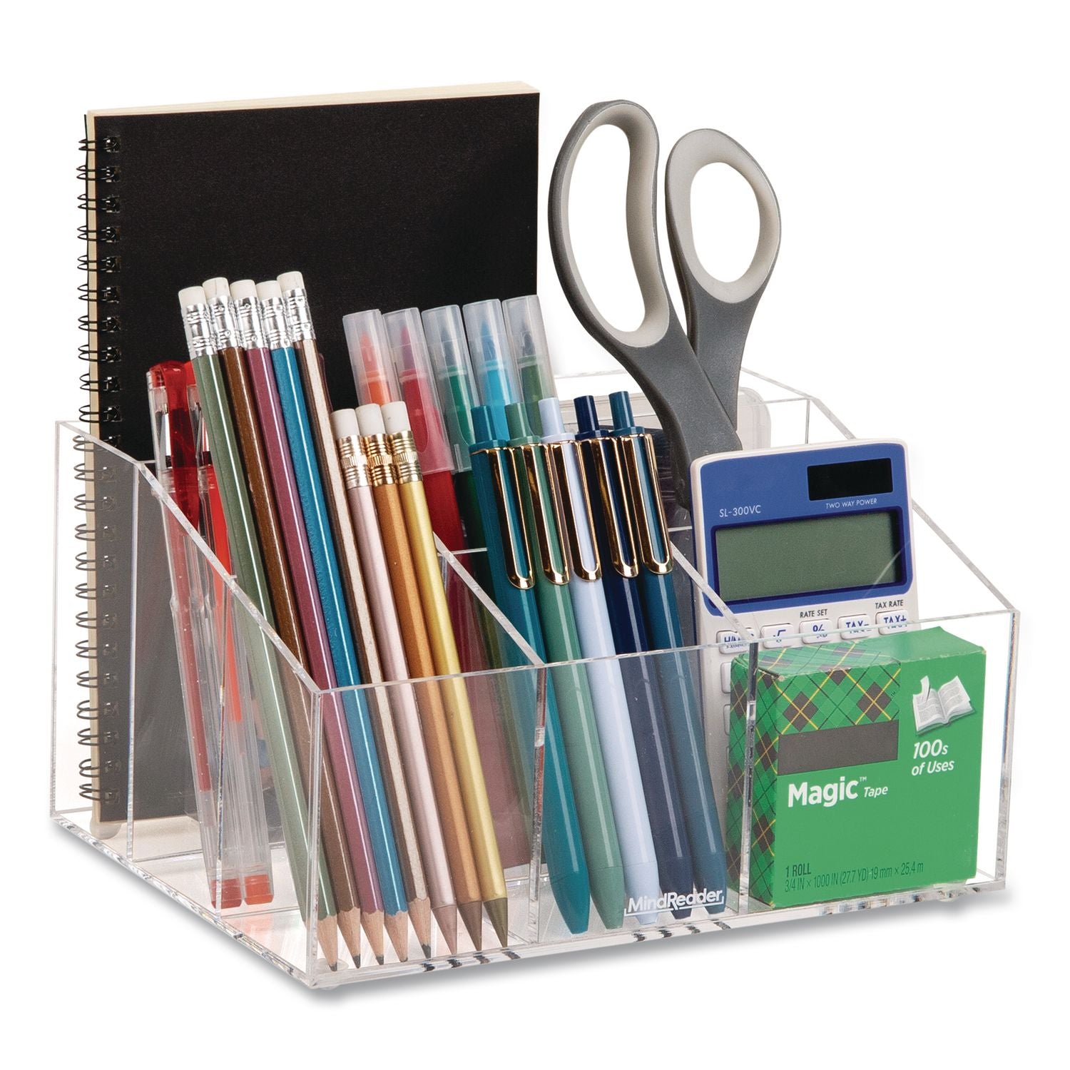 7-Compartment Desk Tray, 8.5 X 6.5 X 4.75, Clear, Acrylic