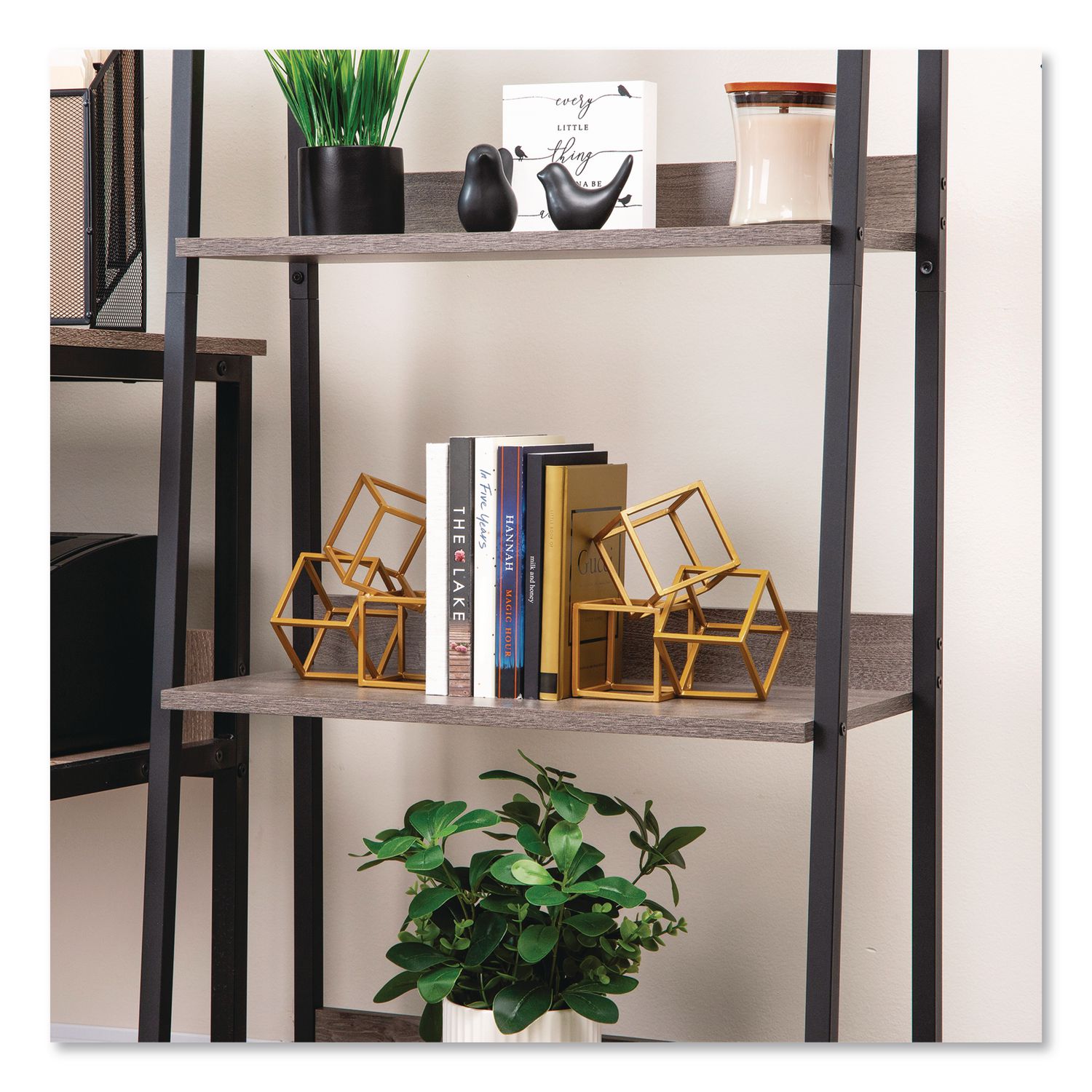 Geometric Cube Metal Bookends, Nonskid Base, 4.25 X 6 X 6, Iron, Gold