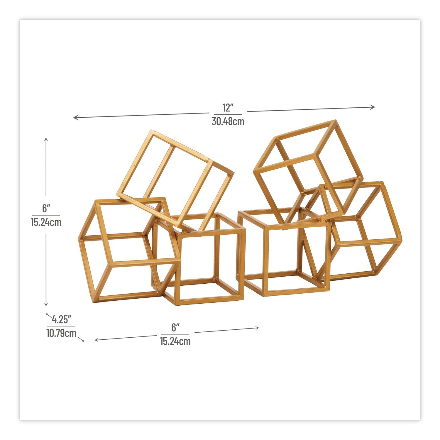 Geometric Cube Metal Bookends, Nonskid Base, 4.25 X 6 X 6, Iron, Gold