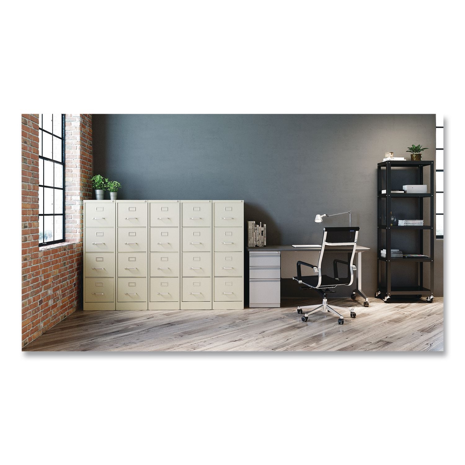 Commercial Vertical Letter File Cabinet, 4 Letter-Size File Drawers, 15 X 22 X 52, Putty
