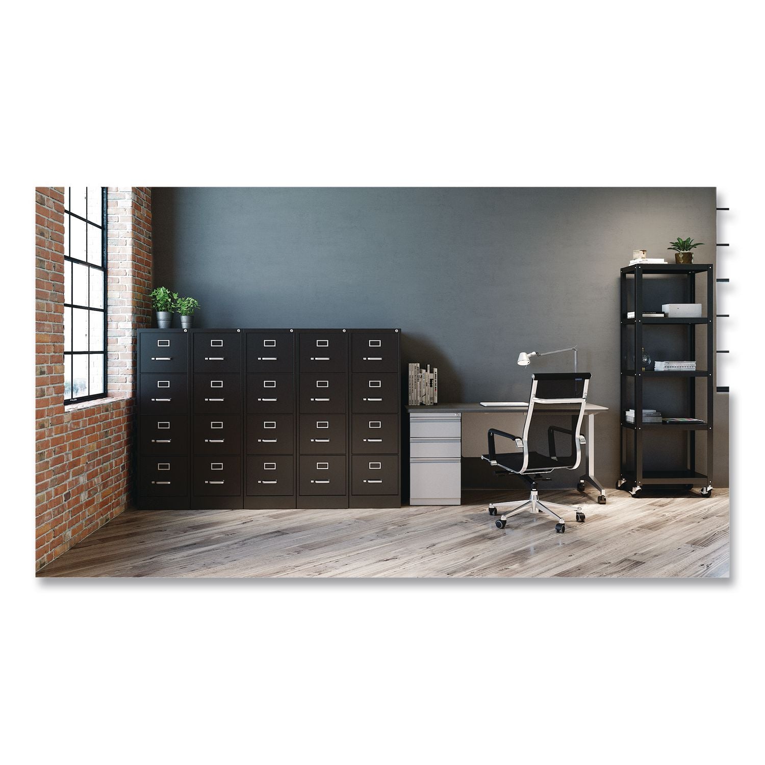 Commercial Vertical Letter File Cabinet, 4 Letter-Size File Drawers, 15 X 22 X 52, Black