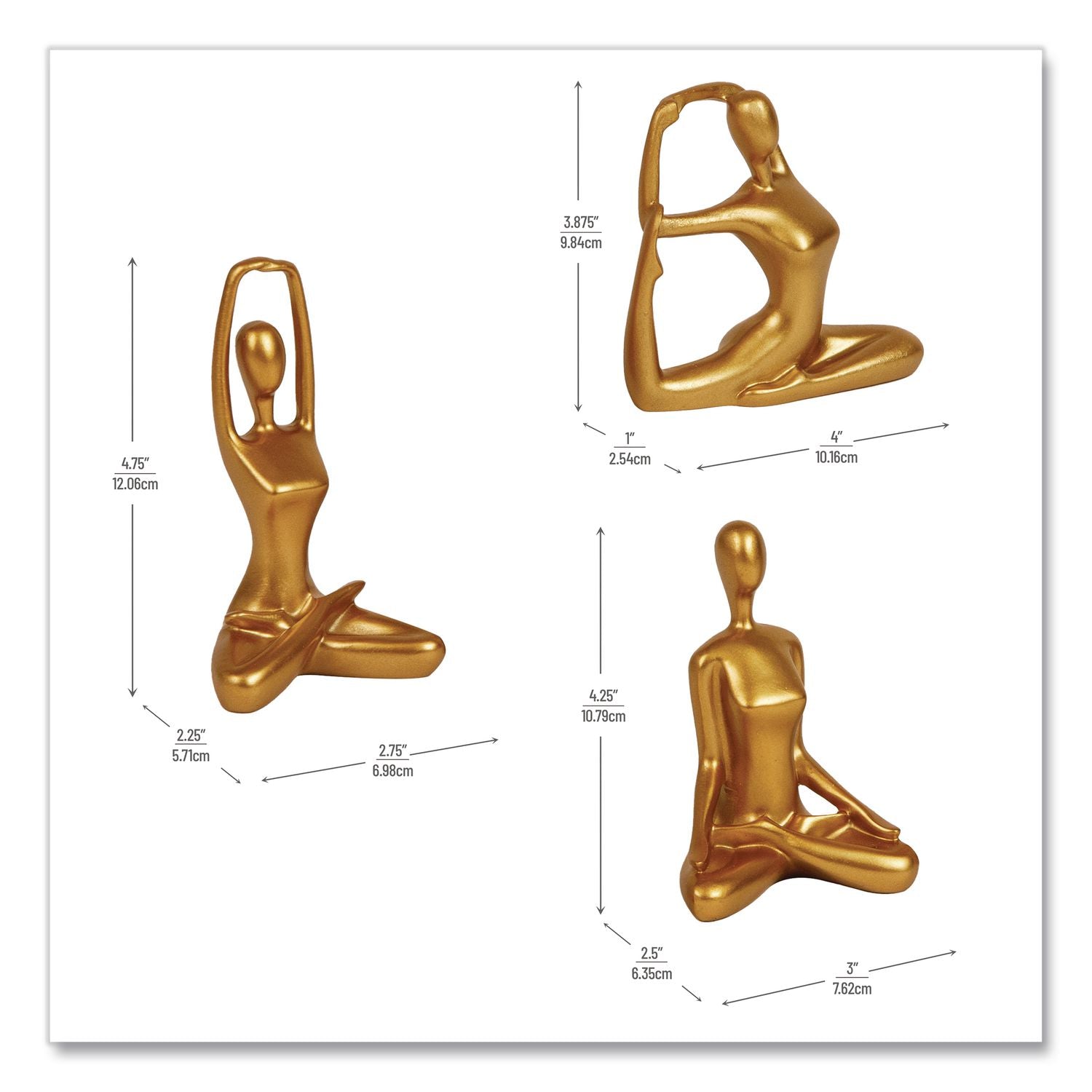 Meditation Yoga Figurine Set, Gold, 3/Set