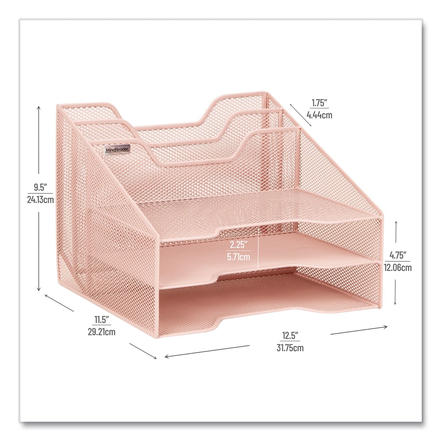 Metal Desk Organizer Letter Tray, 5 Sections, Letter Size, 11.5 X 12.5 X 9.5, Pink