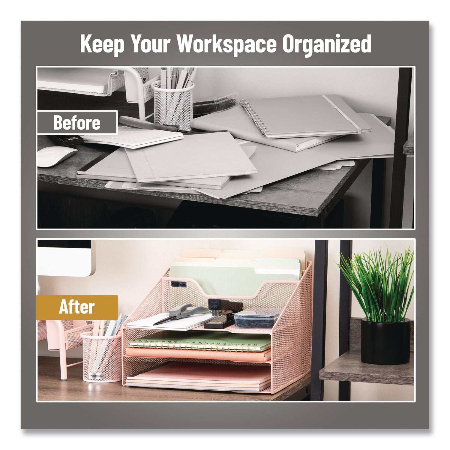 Metal Desk Organizer Letter Tray, 5 Sections, Letter Size, 11.5 X 12.5 X 9.5, Pink