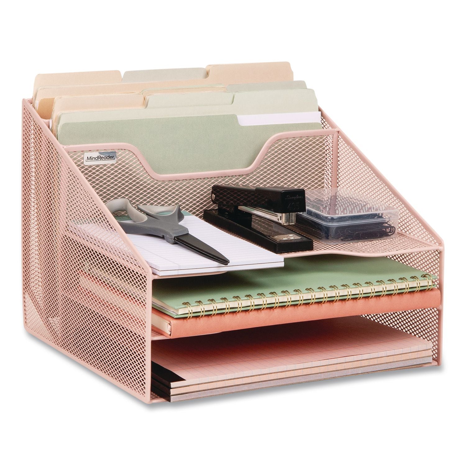 Metal Desk Organizer Letter Tray, 5 Sections, Letter Size, 11.5 X 12.5 X 9.5, Pink