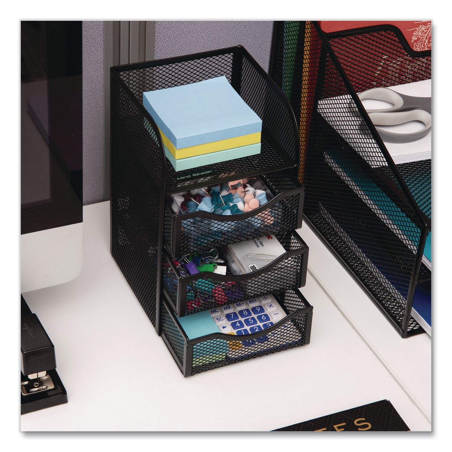 4-Compartment Metal Desk Organizer, 4.75 X 5 X 8, Black