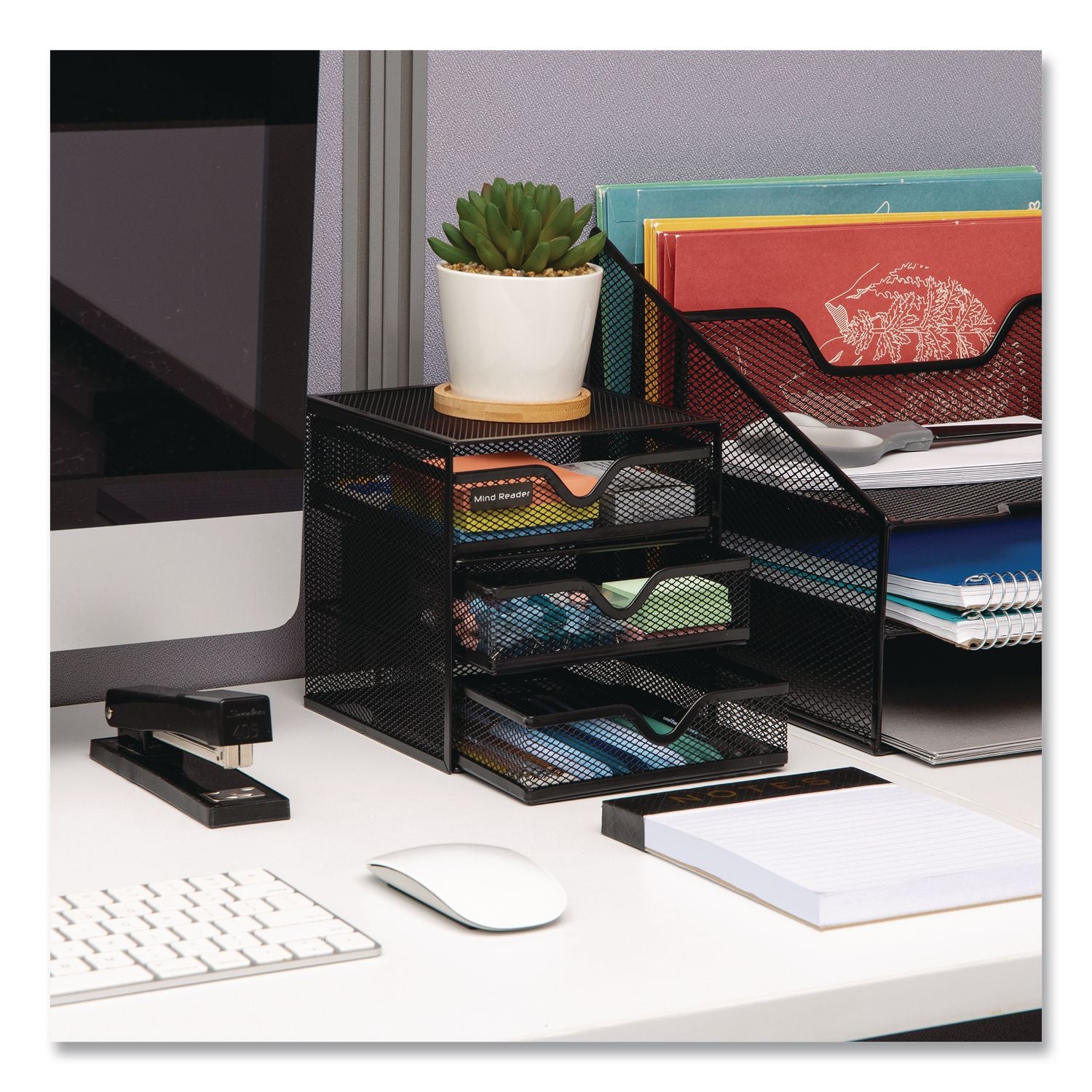 Mind Reader 3-Drawer Desktop Storage Organizer, 6.25 X 6.5 X 6.5, Black, Metal Mesh